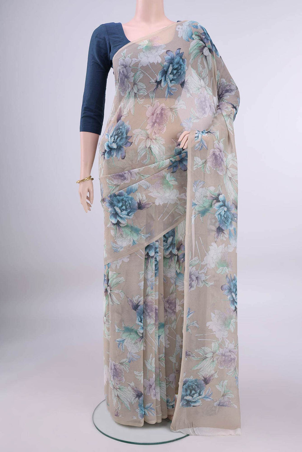 Beige Mysore Chiffon Saree