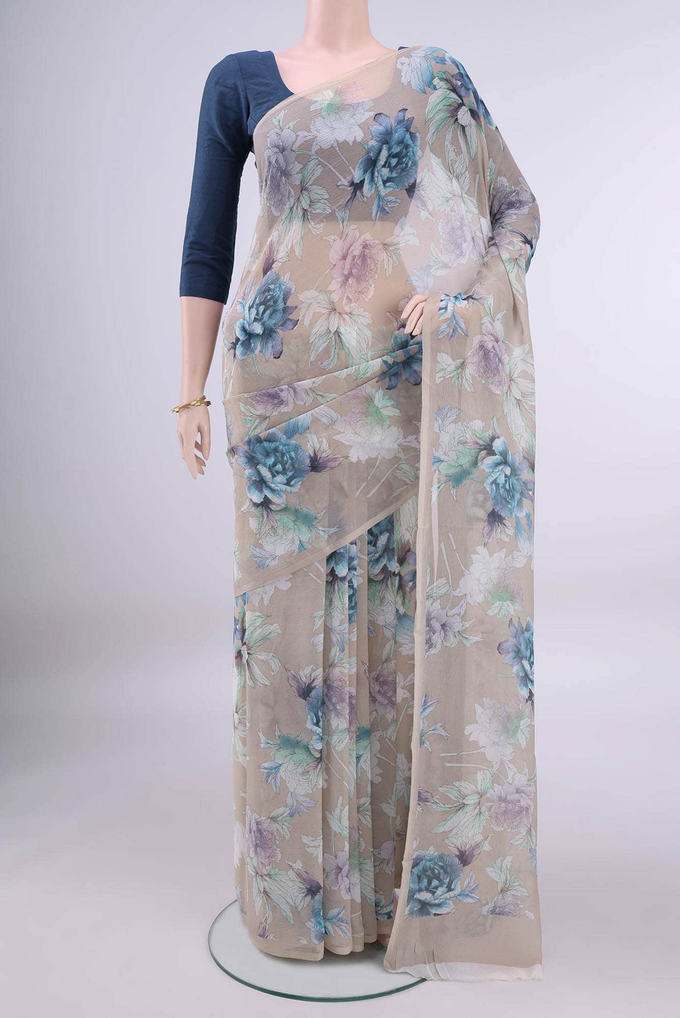 Beige Mysore Chiffon Saree