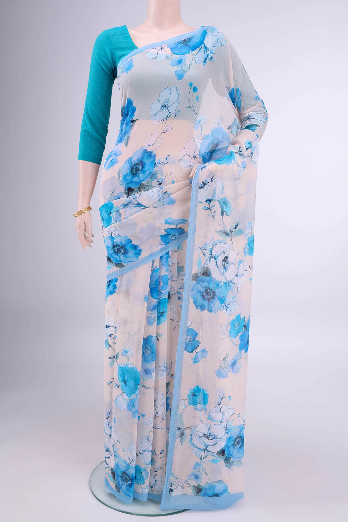 Cream Mysore Chiffon Saree