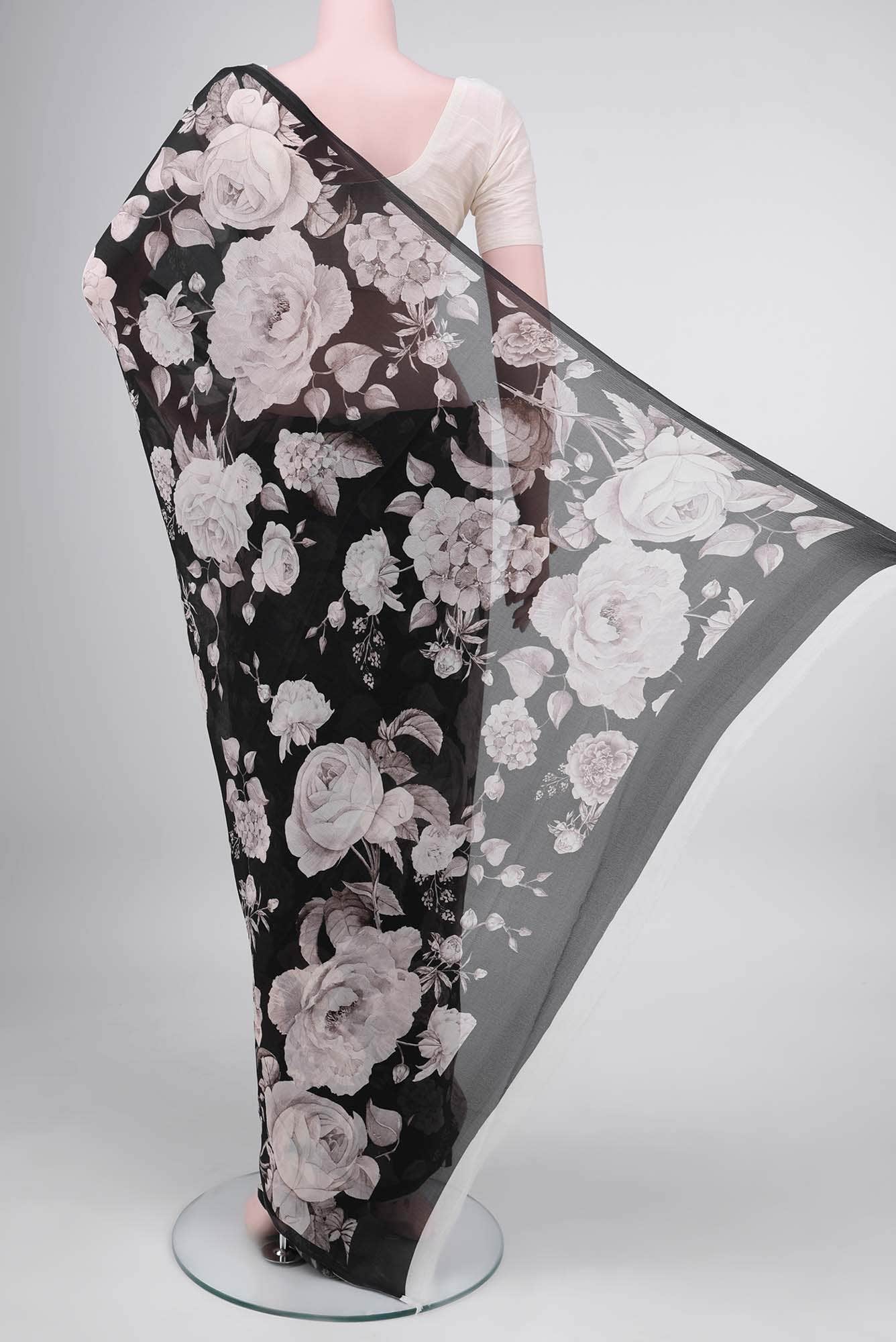 Black Mysore Chiffon Saree