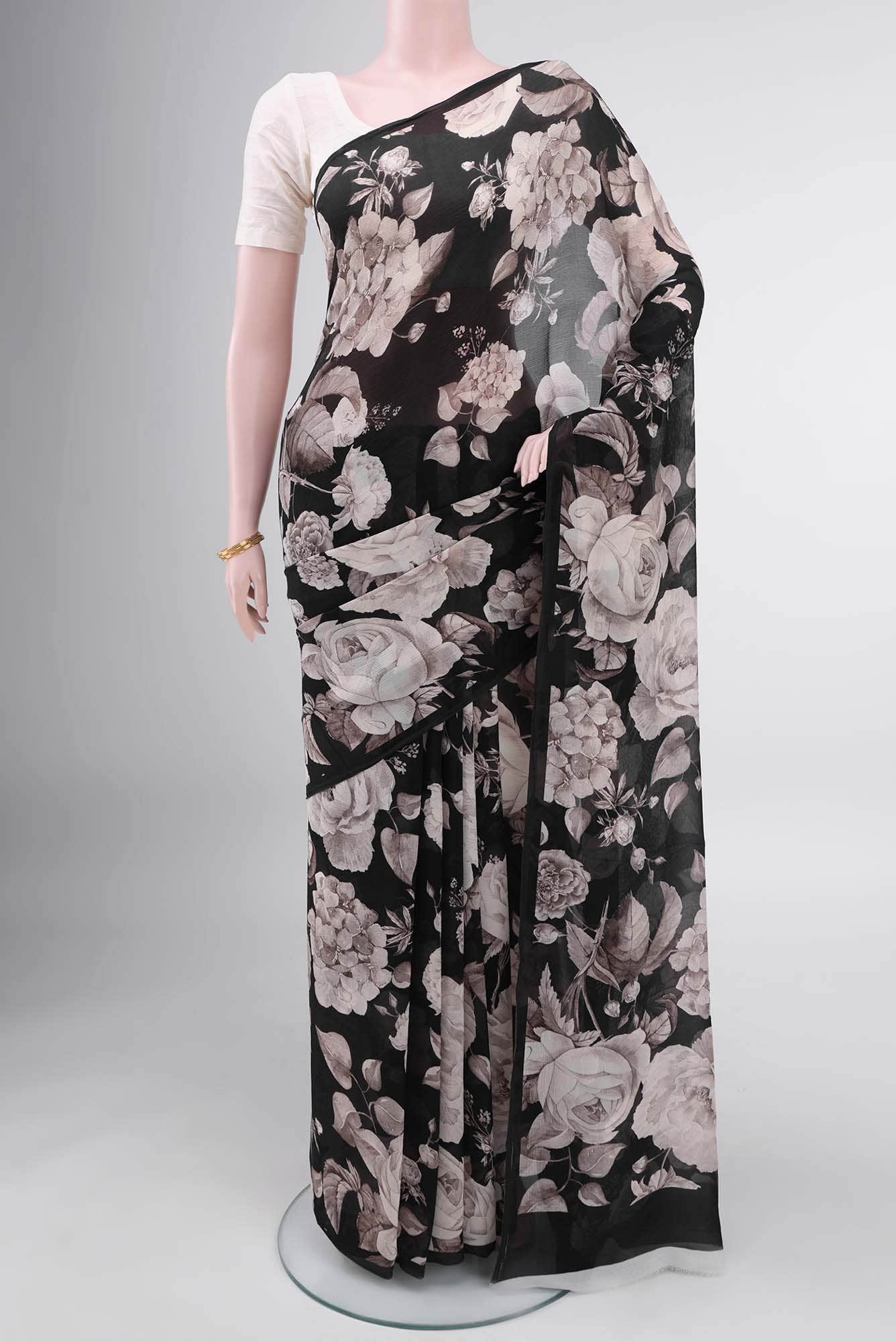 Black Mysore Chiffon Saree