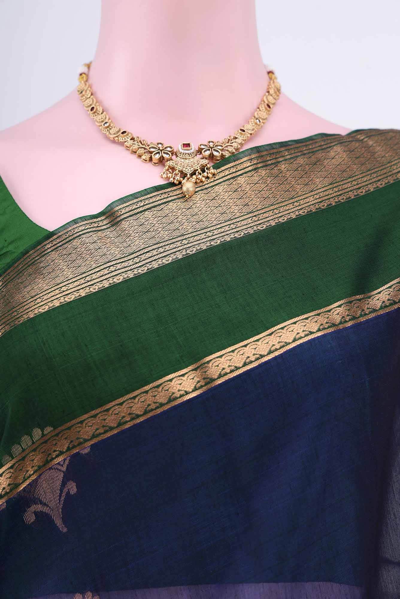 Navy Blue Kora Cotton Saree