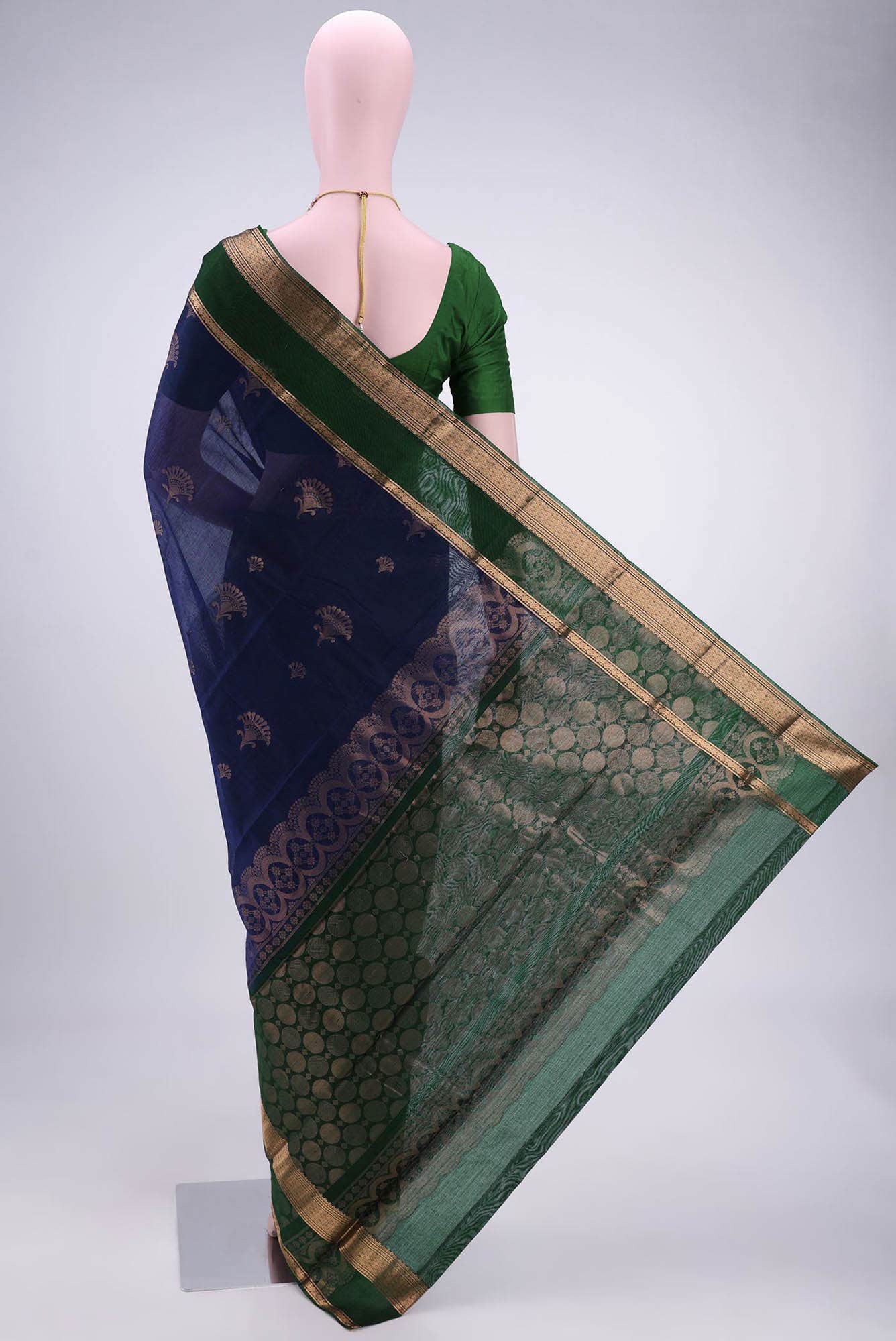 Navy Blue Kora Cotton Saree
