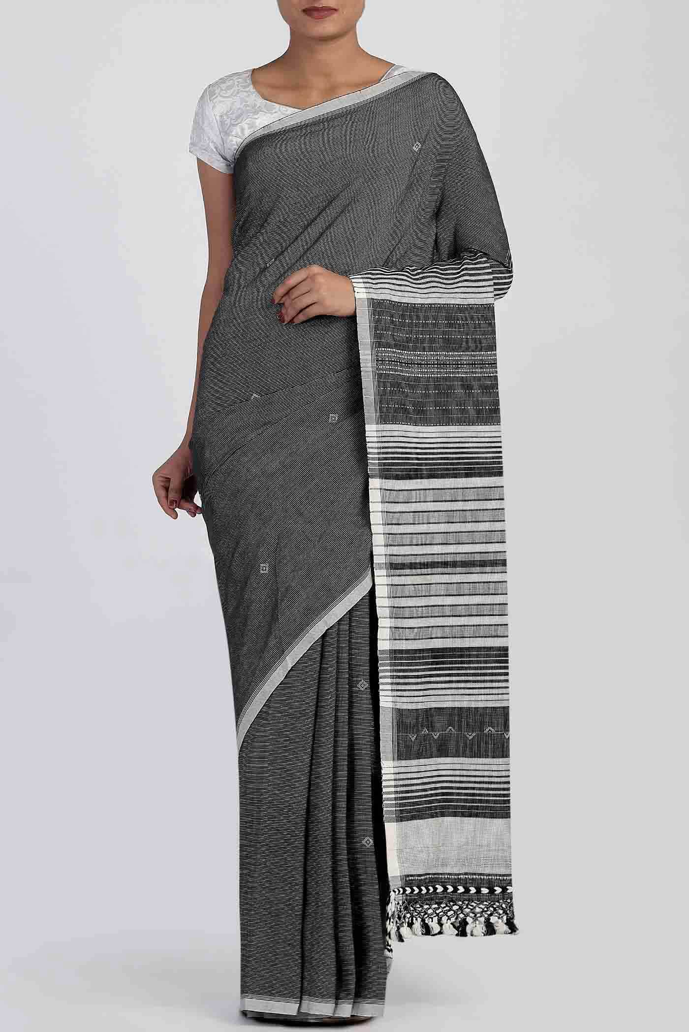 Black Handloom Cotton Saree