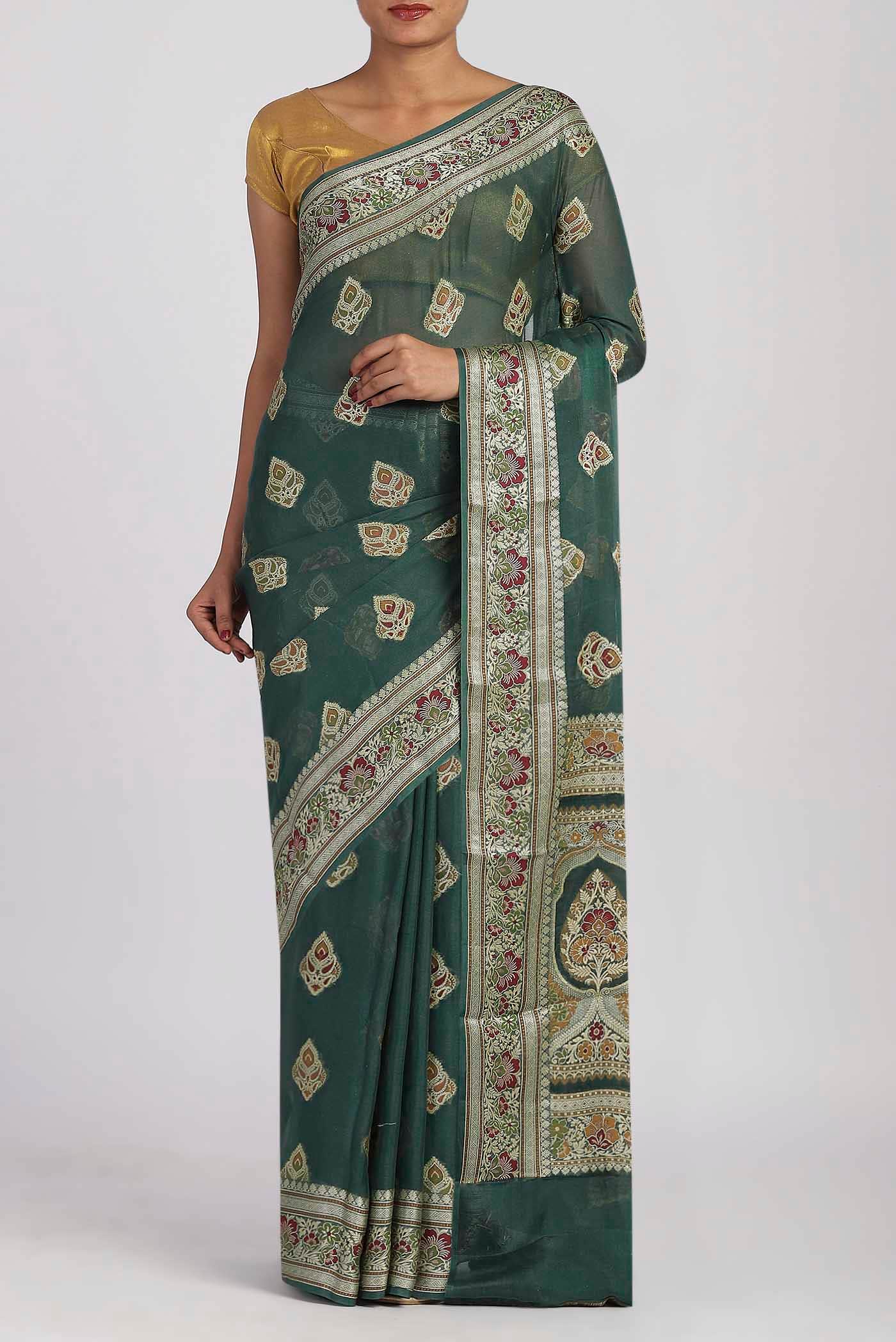 Green Banarasi Georgette Saree