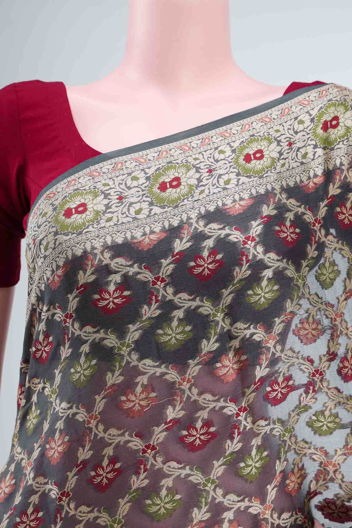 Davys Grey Banarasi Georgette Saree
