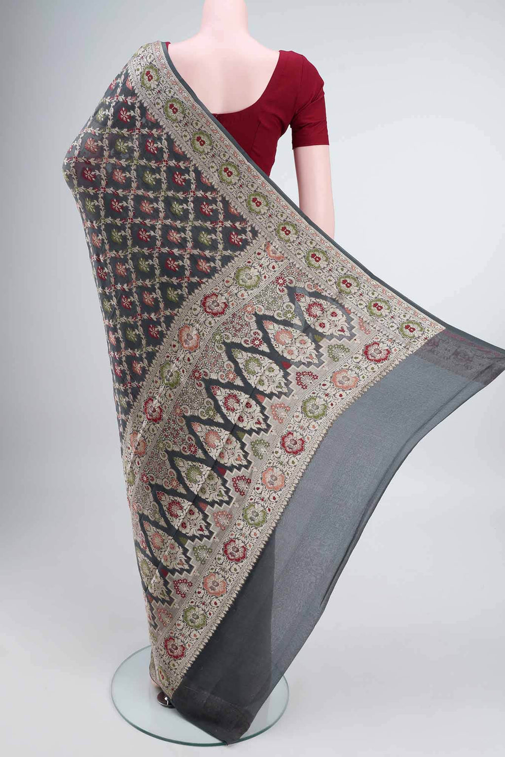 Davys Grey Banarasi Georgette Saree
