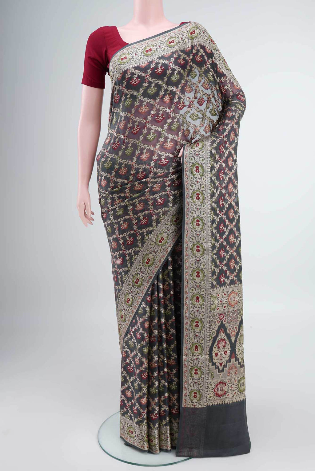 Davys Grey Banarasi Georgette Saree