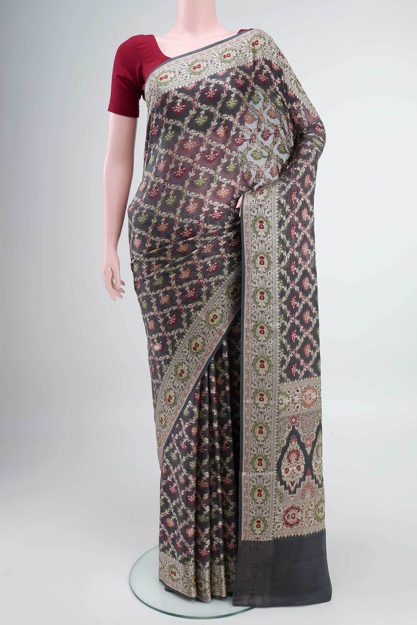 Davys Grey Banarasi Georgette Saree