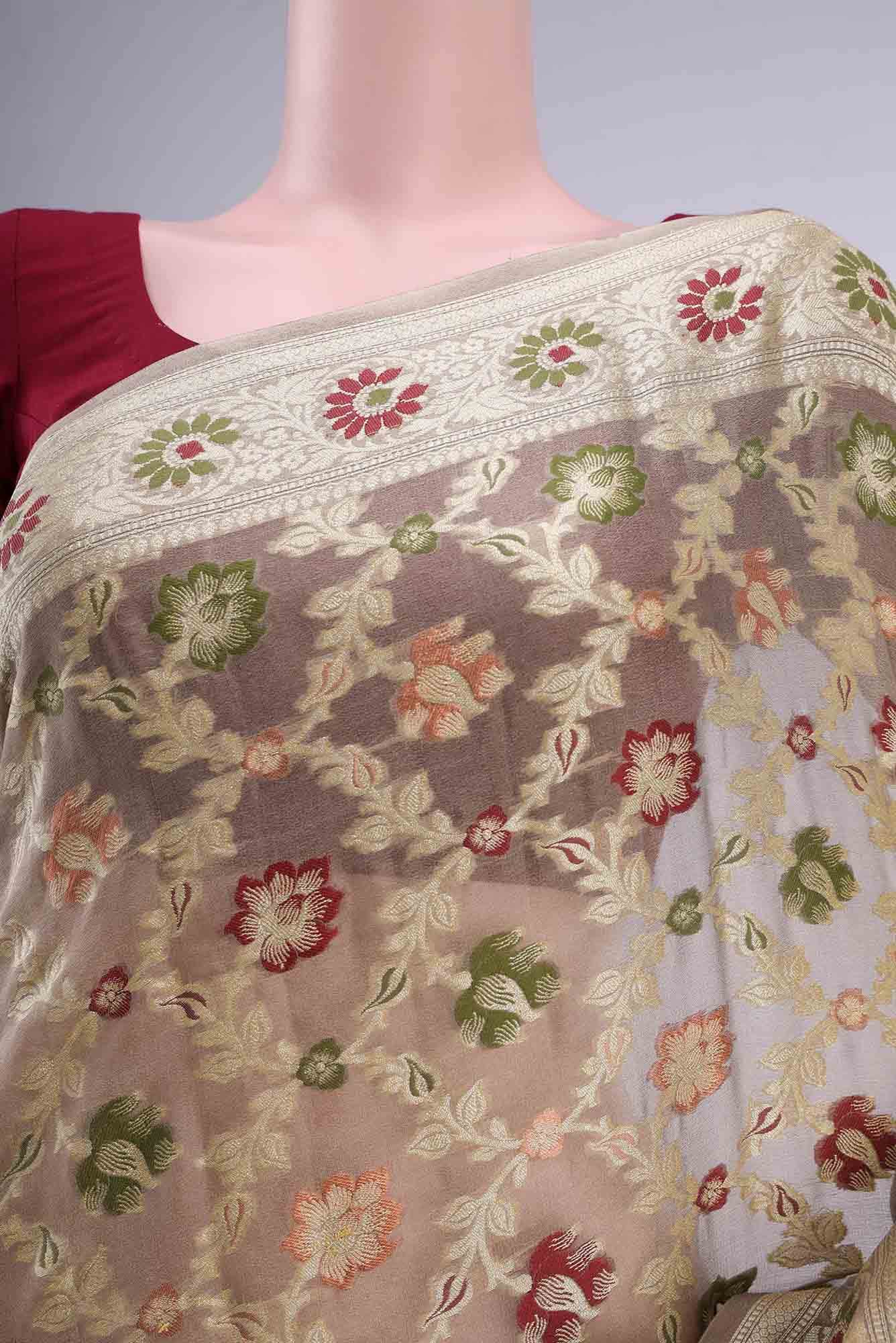 Beige Banarasi Georgette Saree