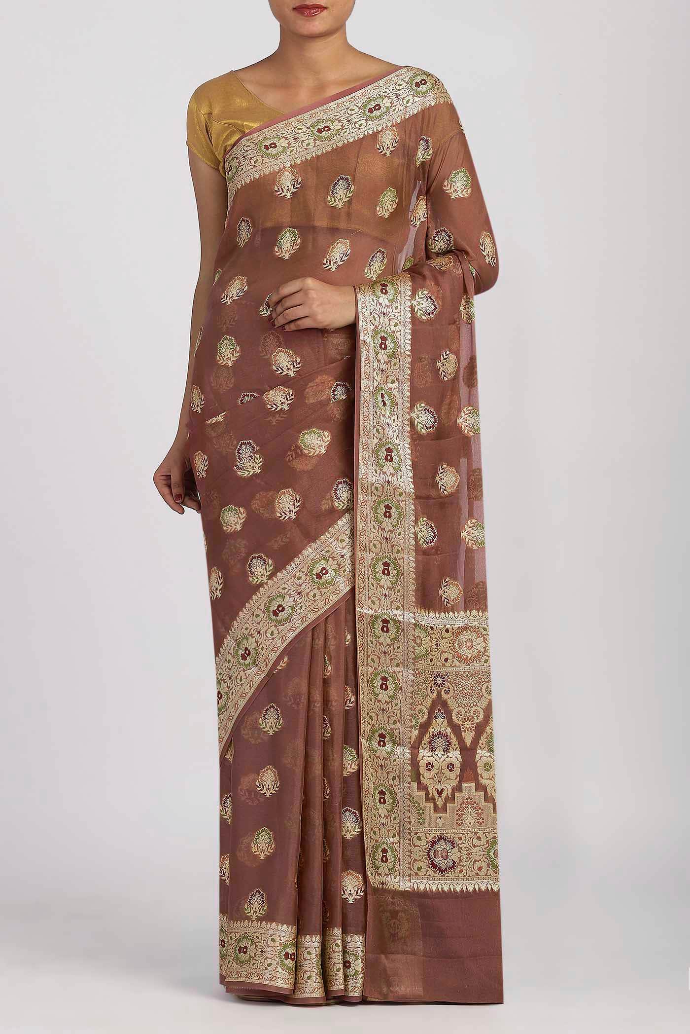 Brown Banarasi Georgette Saree