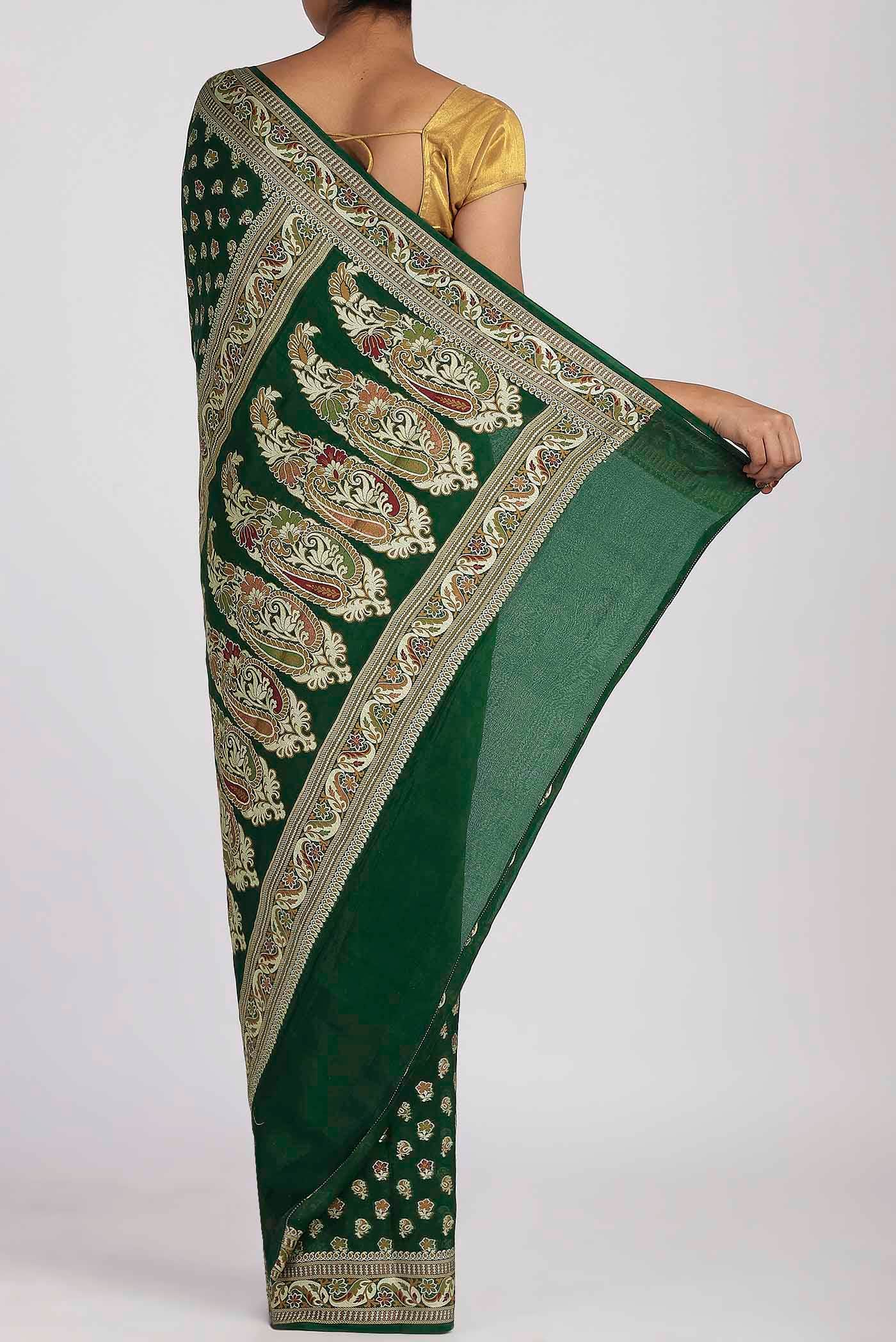 Green Banarasi Georgette Saree