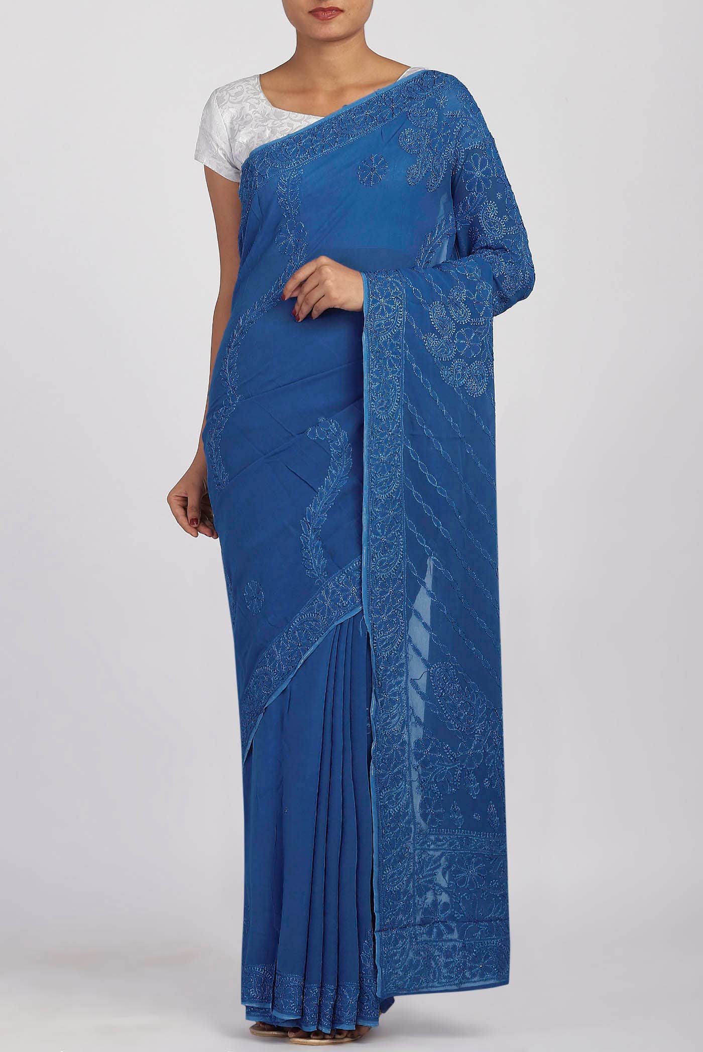 Blue Chikankari Georgette Saree