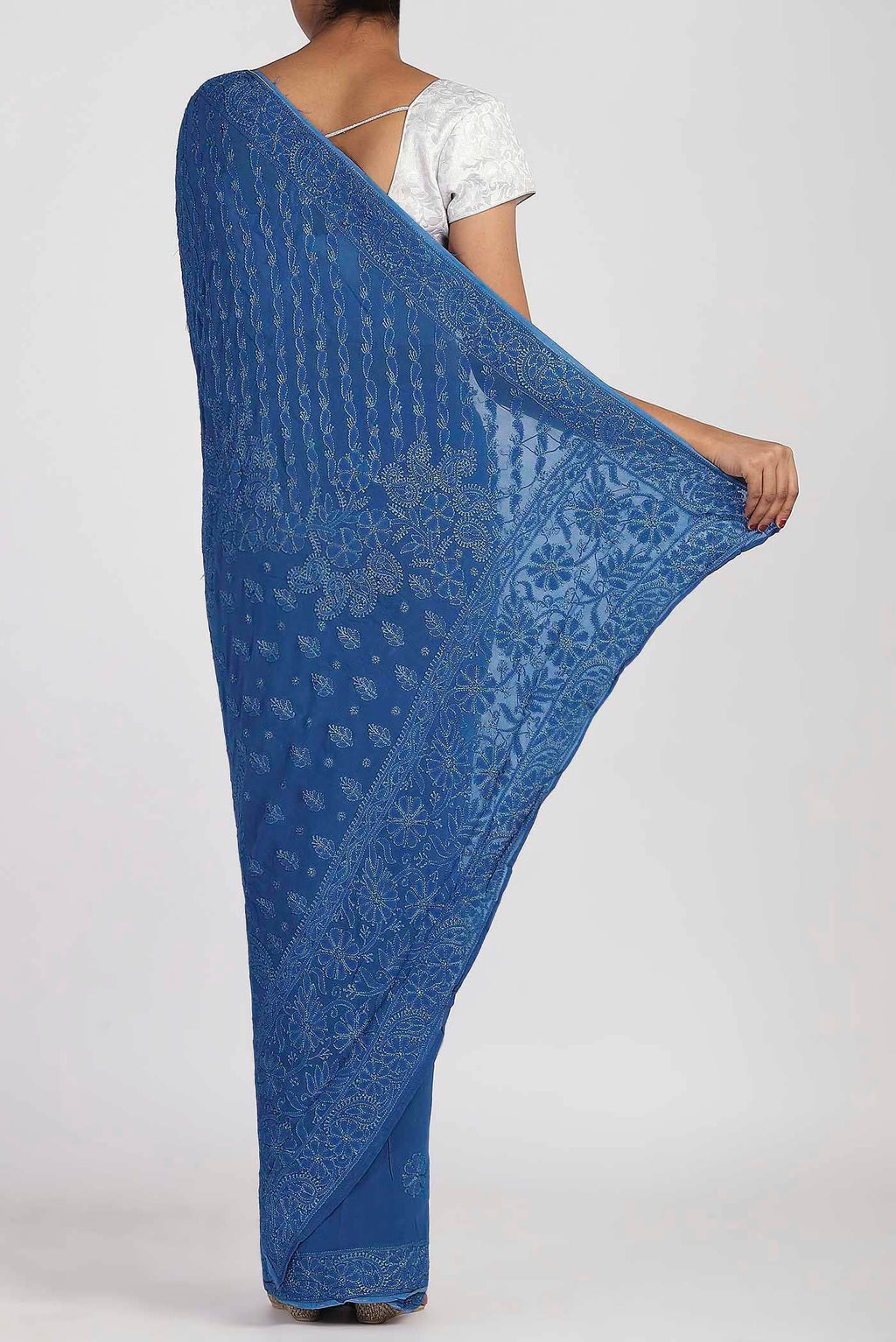 Blue Chikankari Georgette Saree