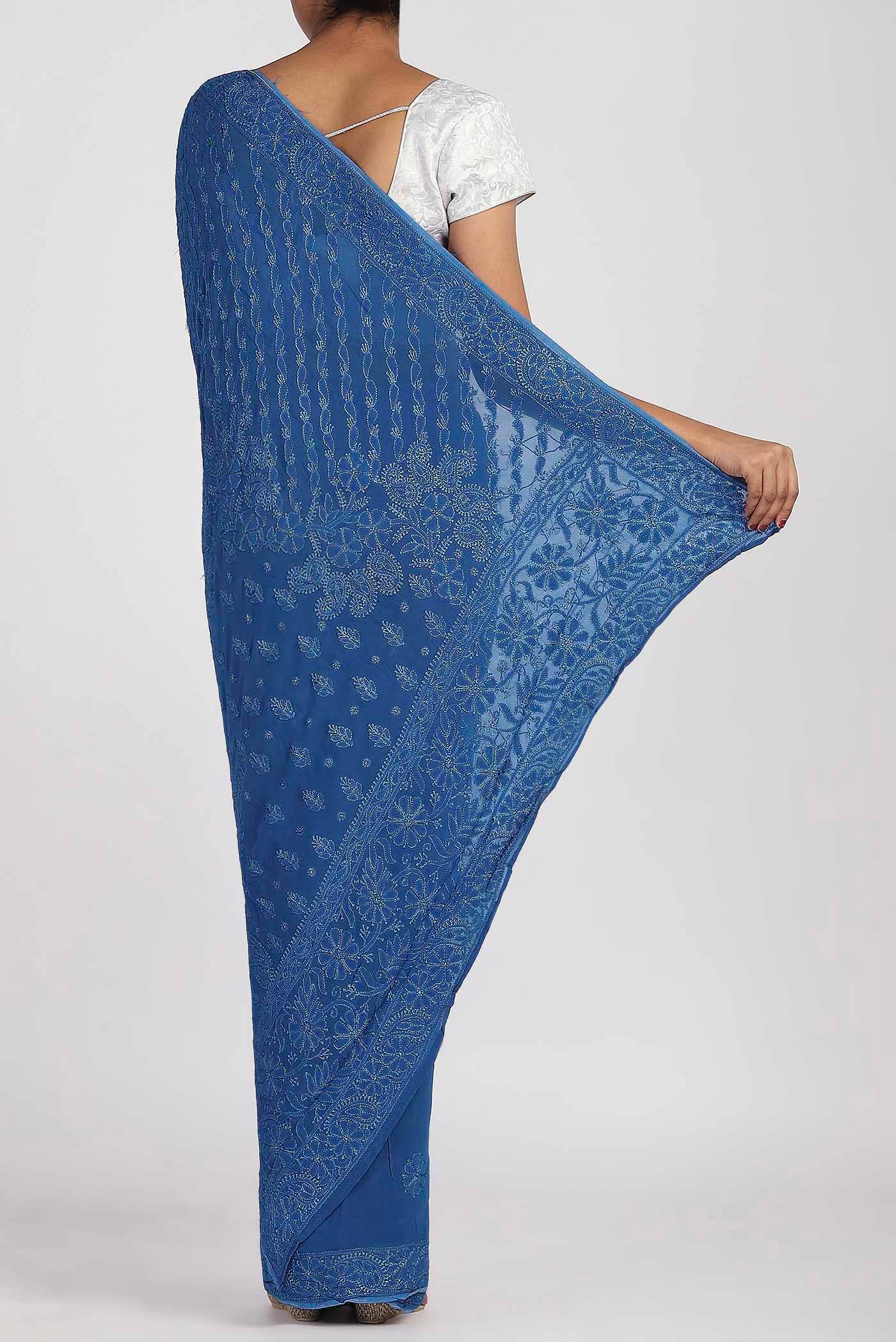 Blue Chikankari Georgette Saree