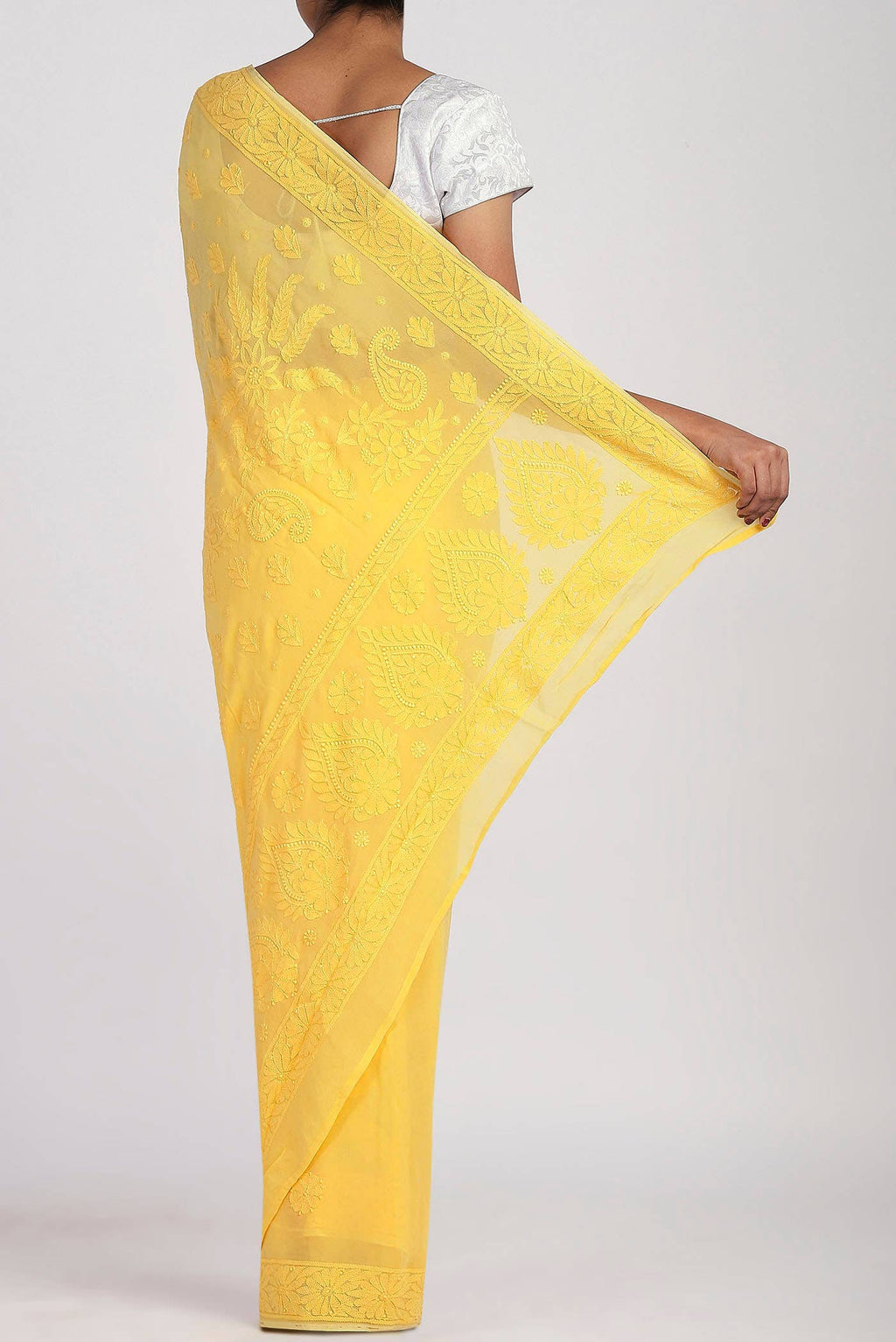 Yellow Chikankari Georgette Saree