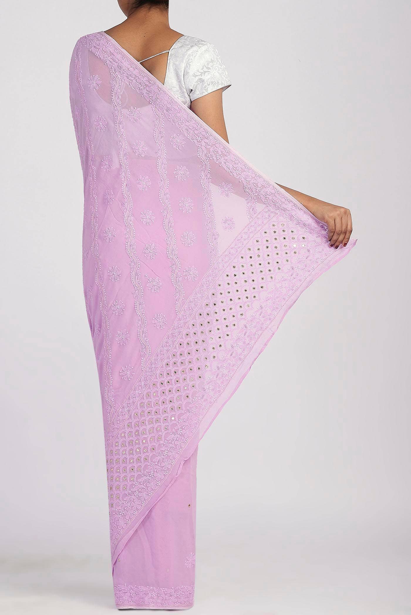 Rose pink Chikankari Georgette Saree