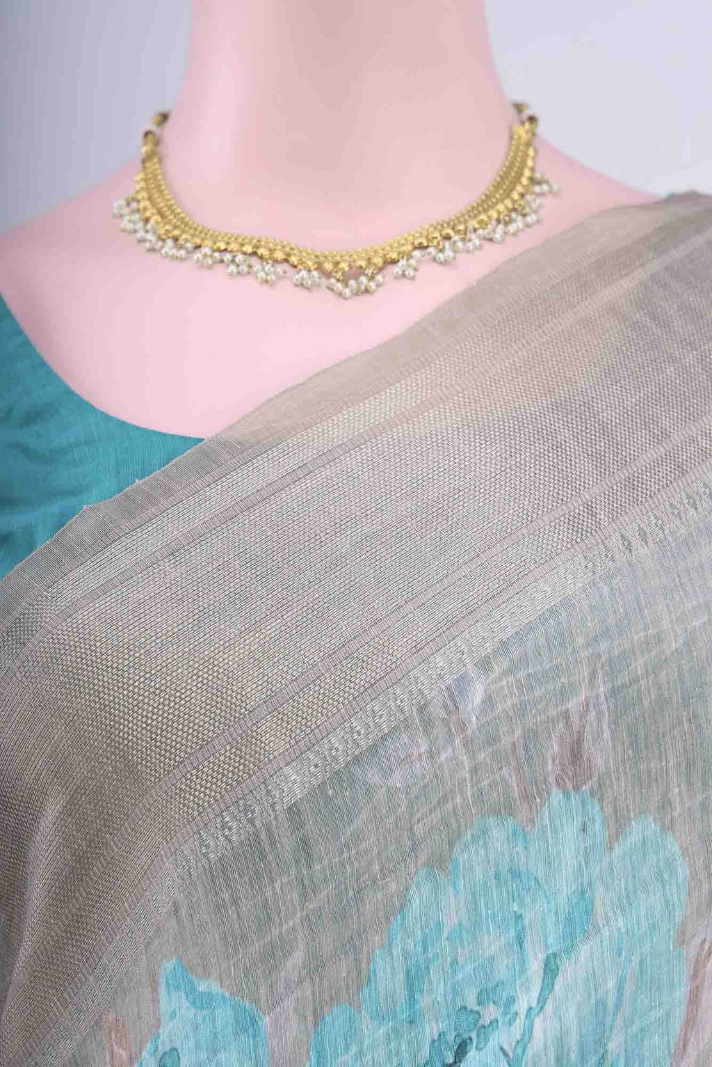 Beige Linen Saree