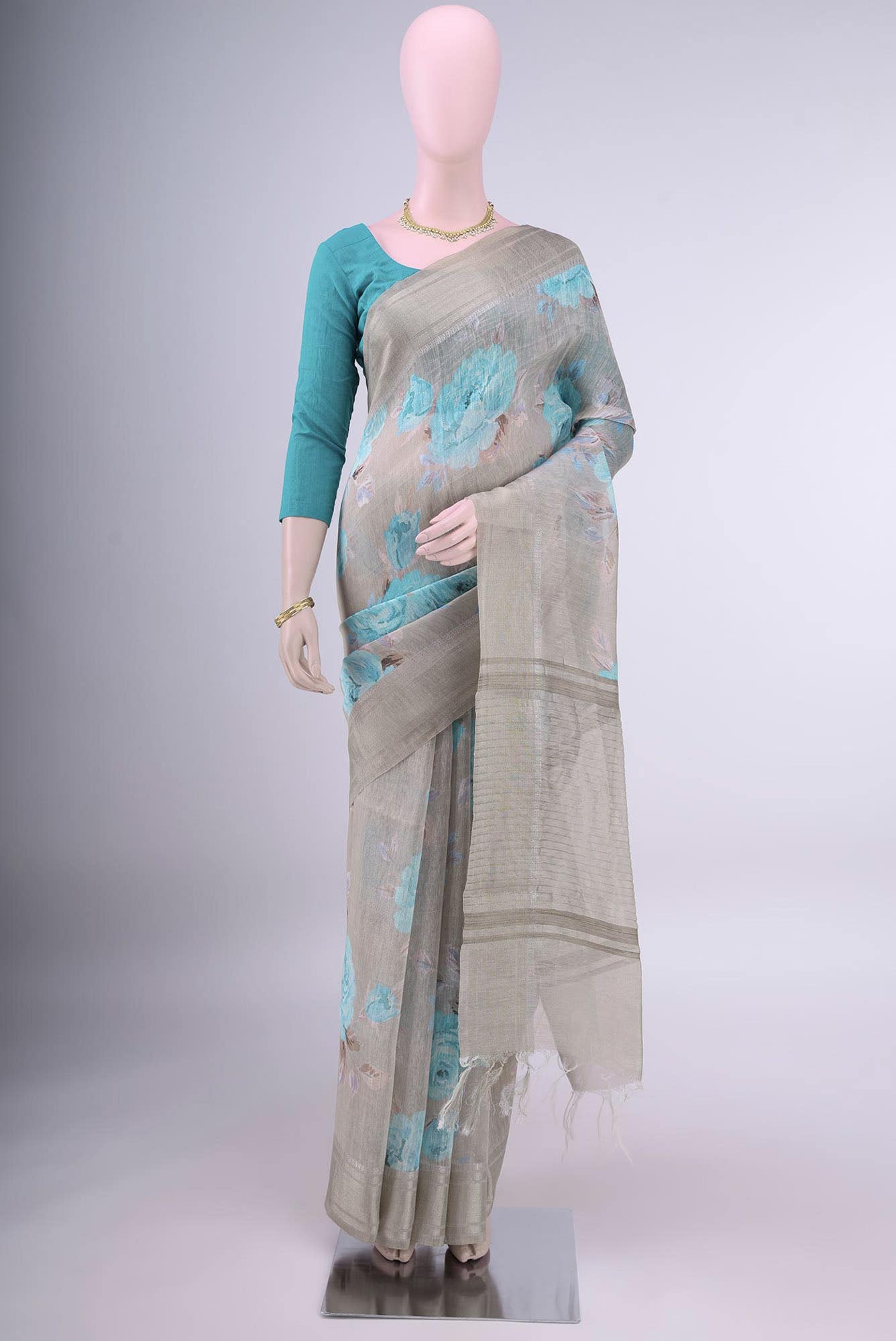 Beige Linen Saree