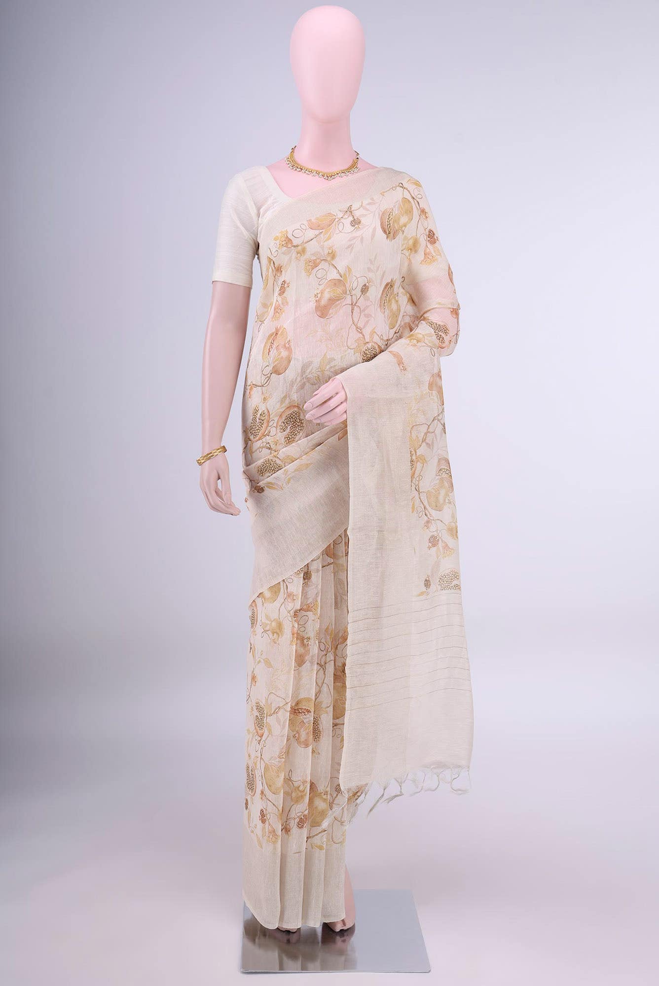 Cream Linen Saree
