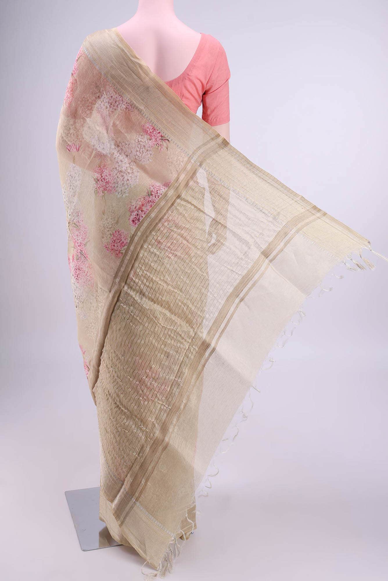 Beige Linen Saree