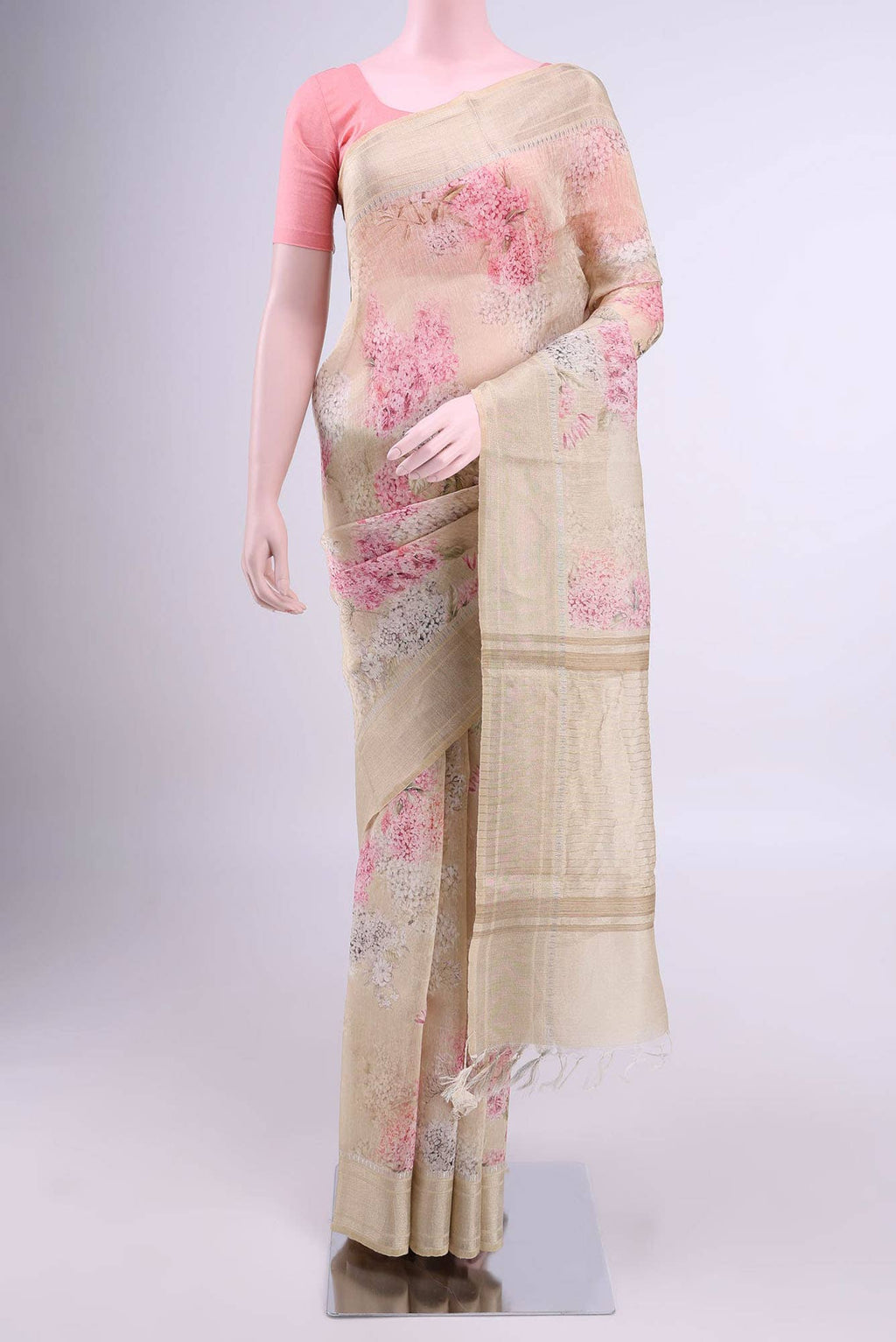 Beige Linen Saree