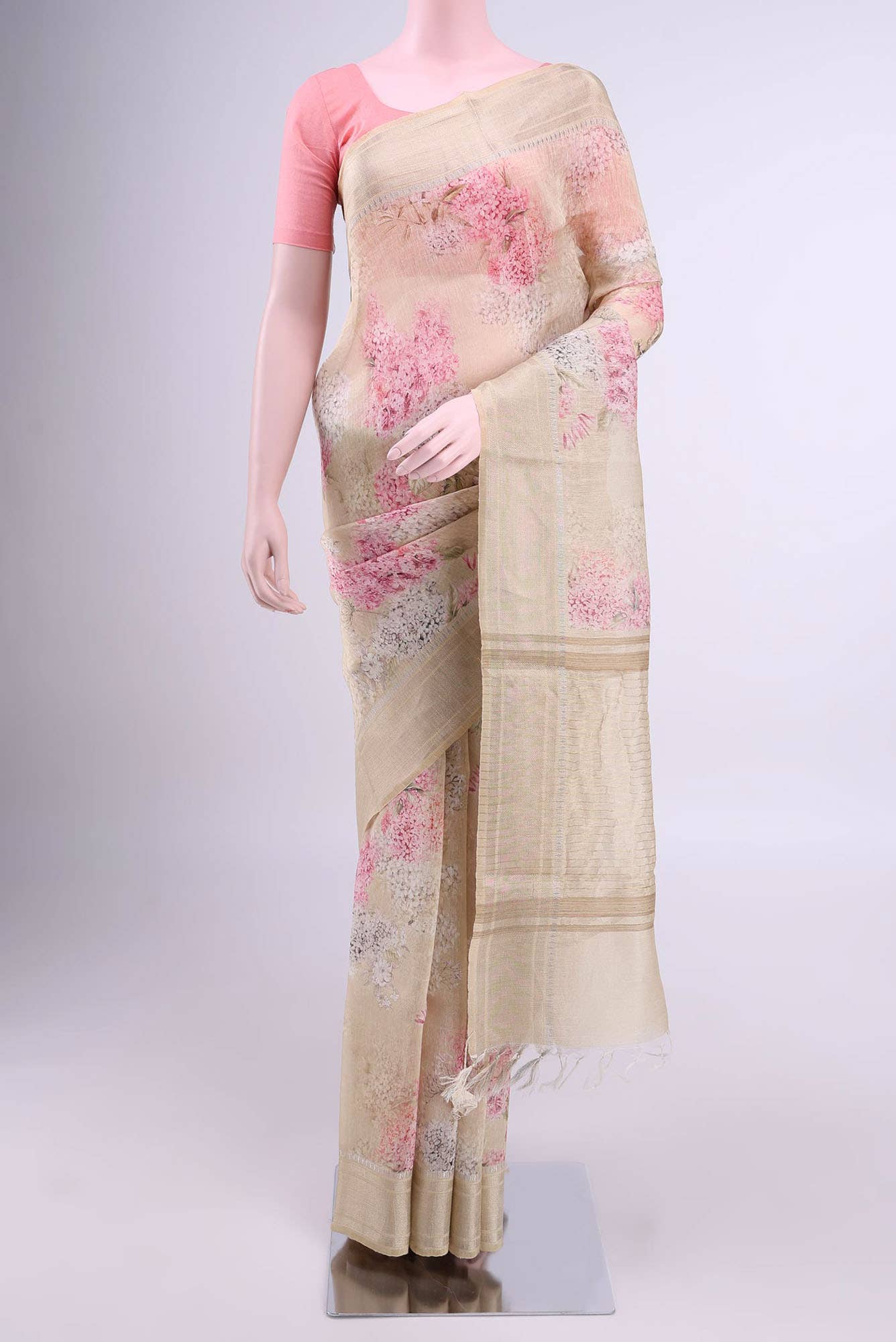 Beige Linen Saree