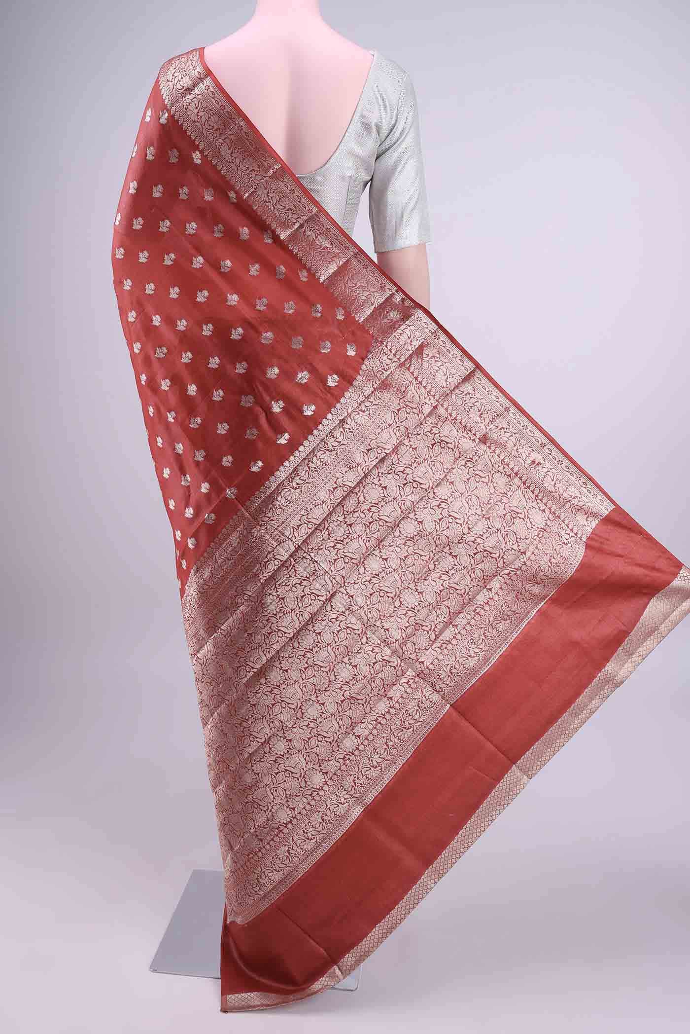 Deep Red Banarasi Tussar Silk Saree