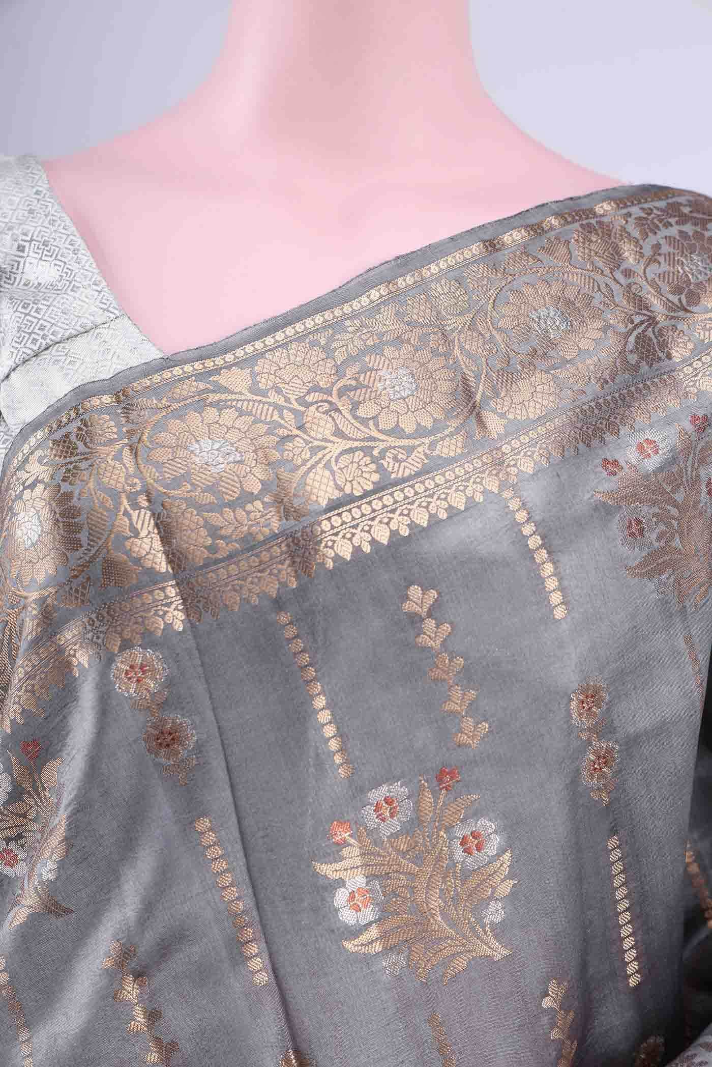 Blue Grey Banarasi Saree