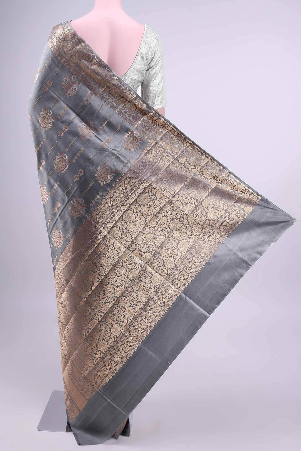 Blue Grey Banarasi Saree