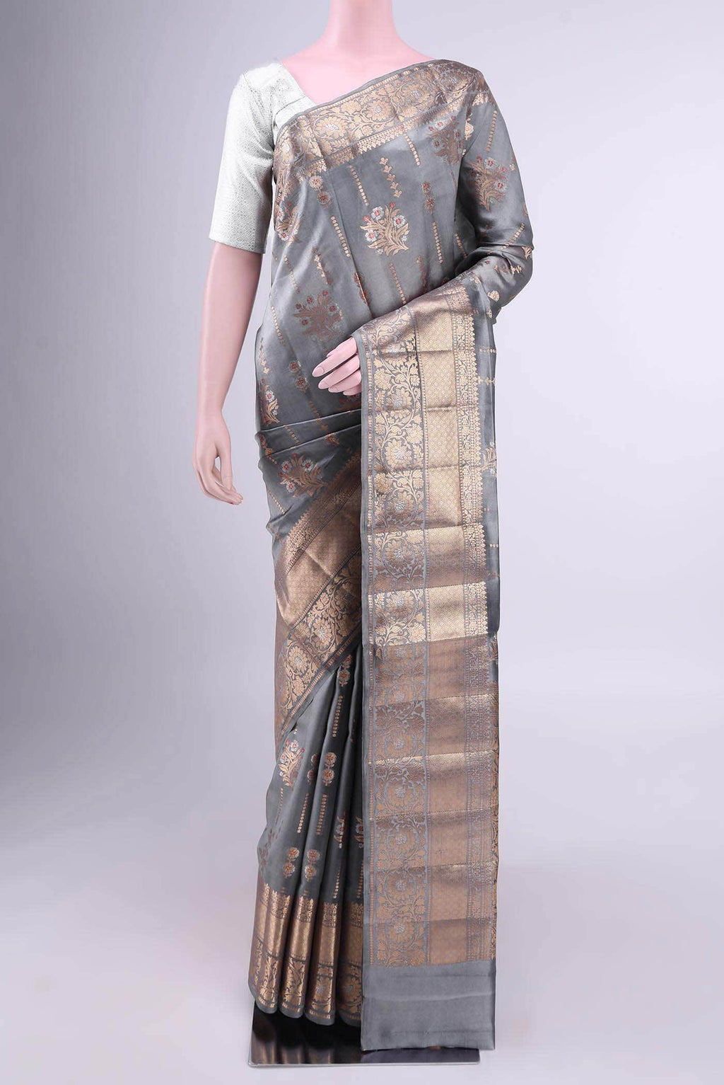 Blue Grey Banarasi Saree
