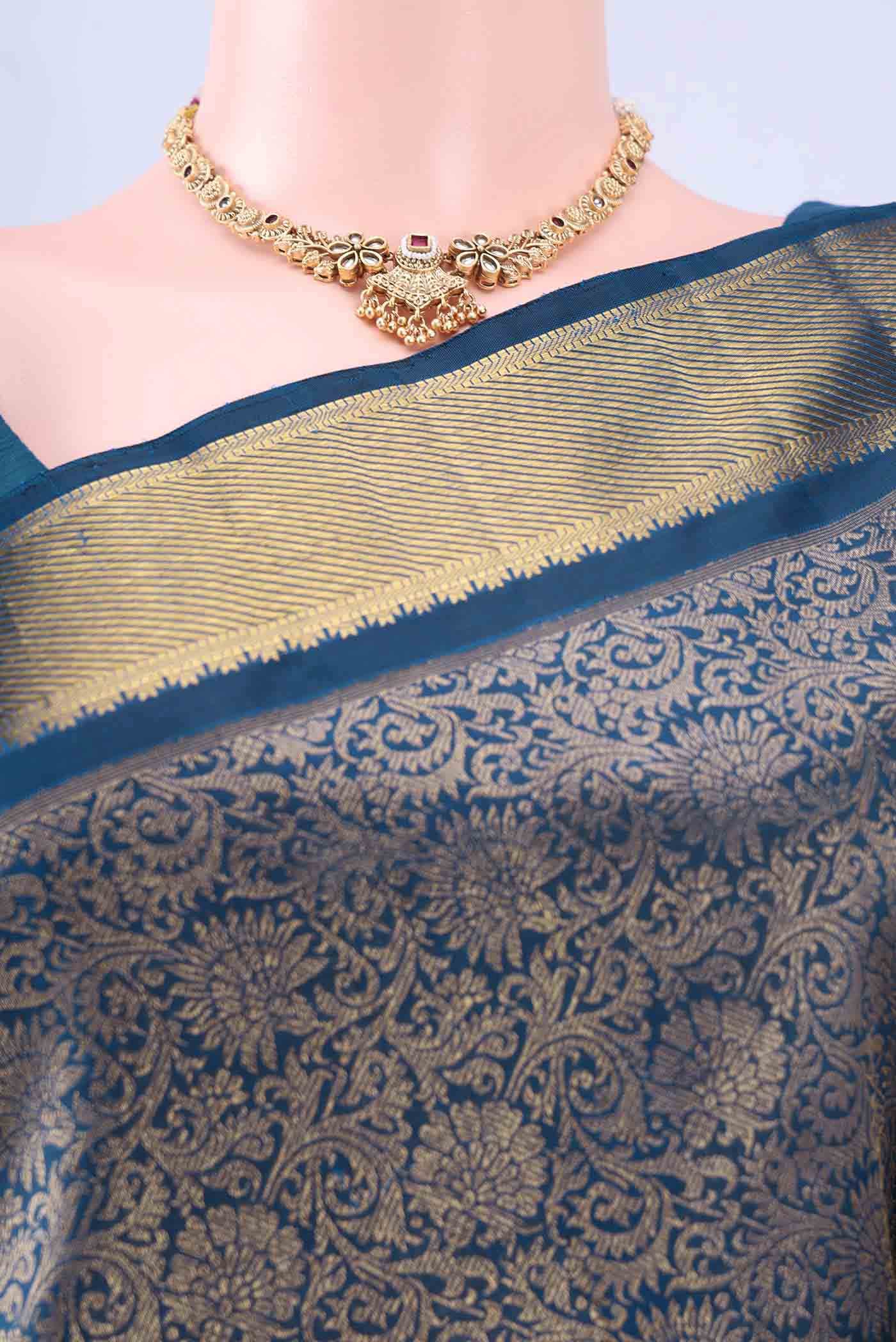 Pure Silk Pure Zari Dark Blue Kanchipuram Saree