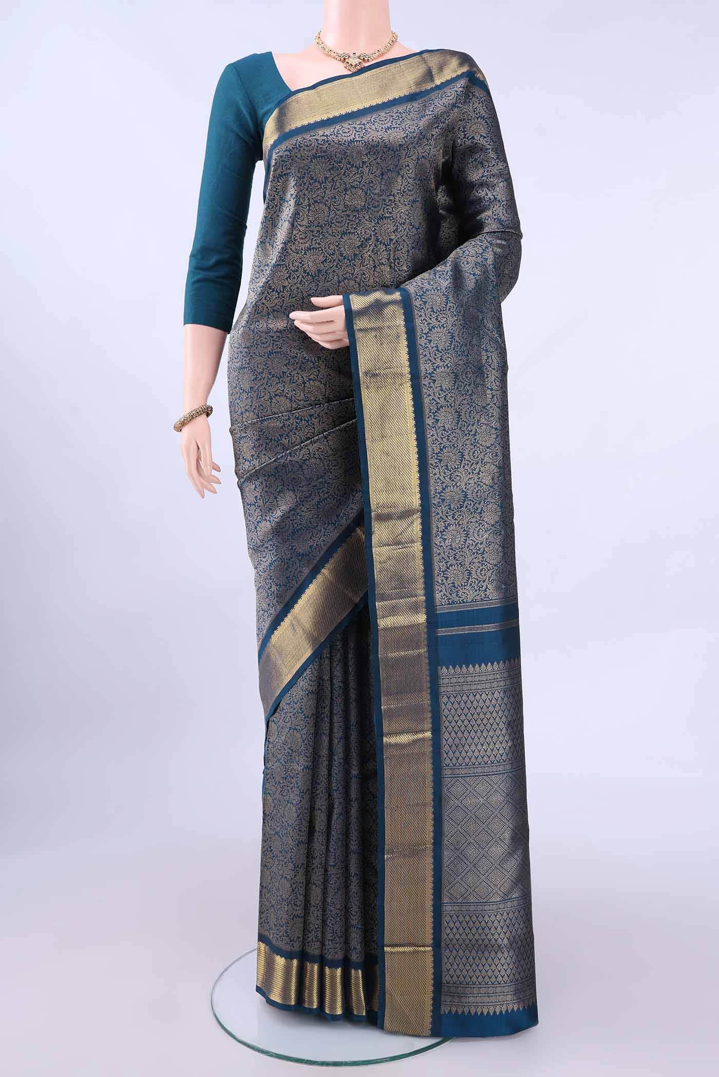Pure Silk Pure Zari Dark Blue Kanchipuram Saree