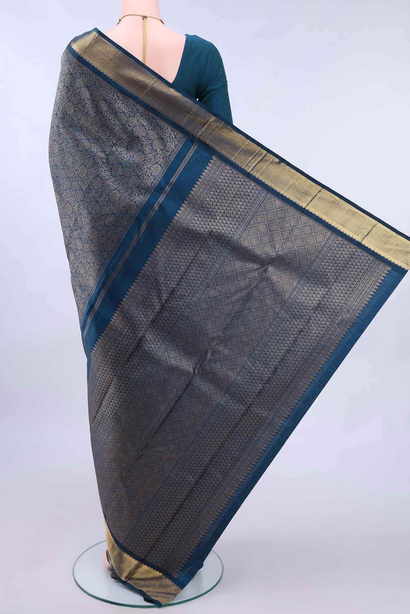 Pure Silk Pure Zari Dark Blue Kanchipuram Saree