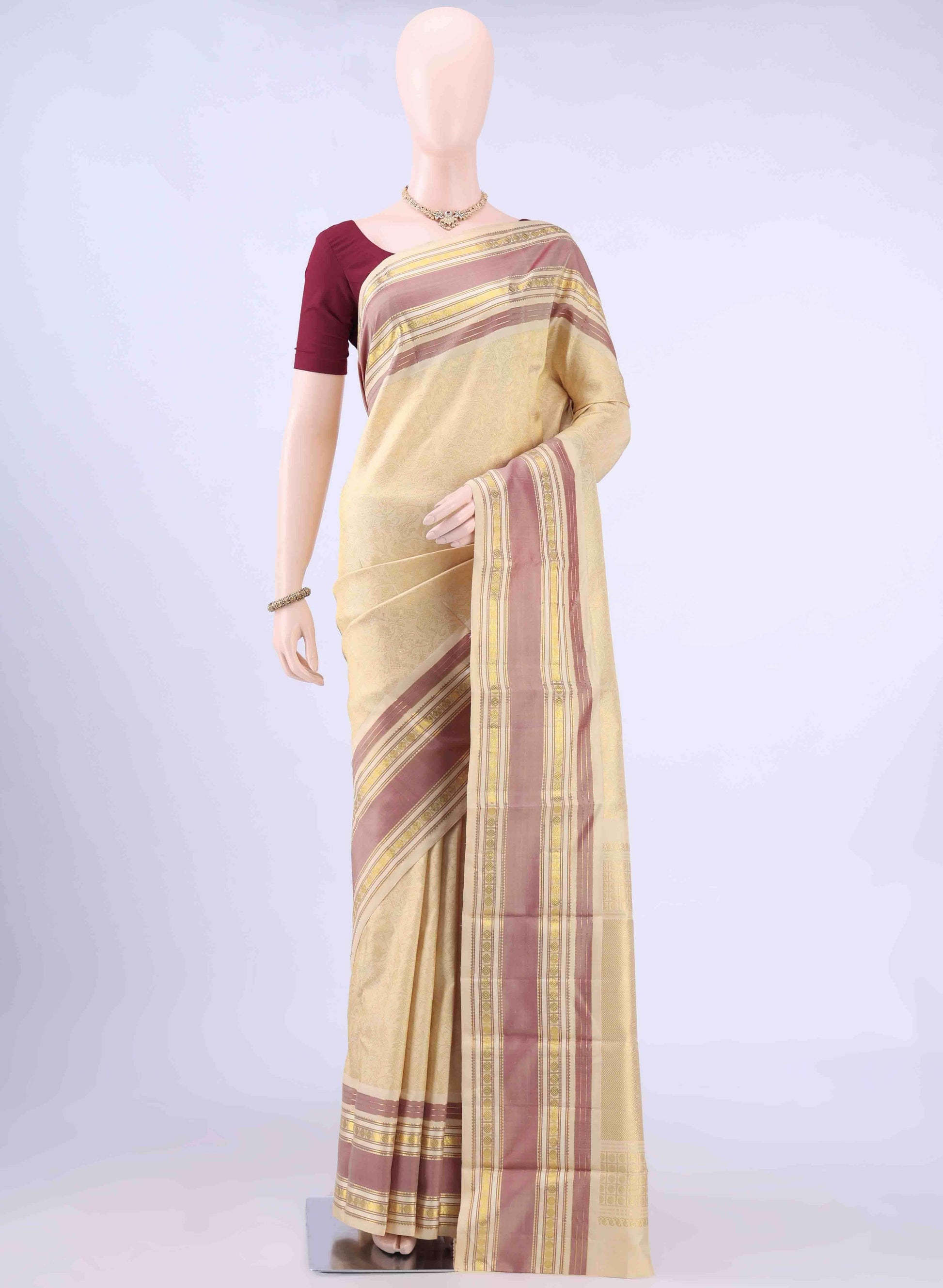 Cream Dual Tone Kanchipuram Silk Saree