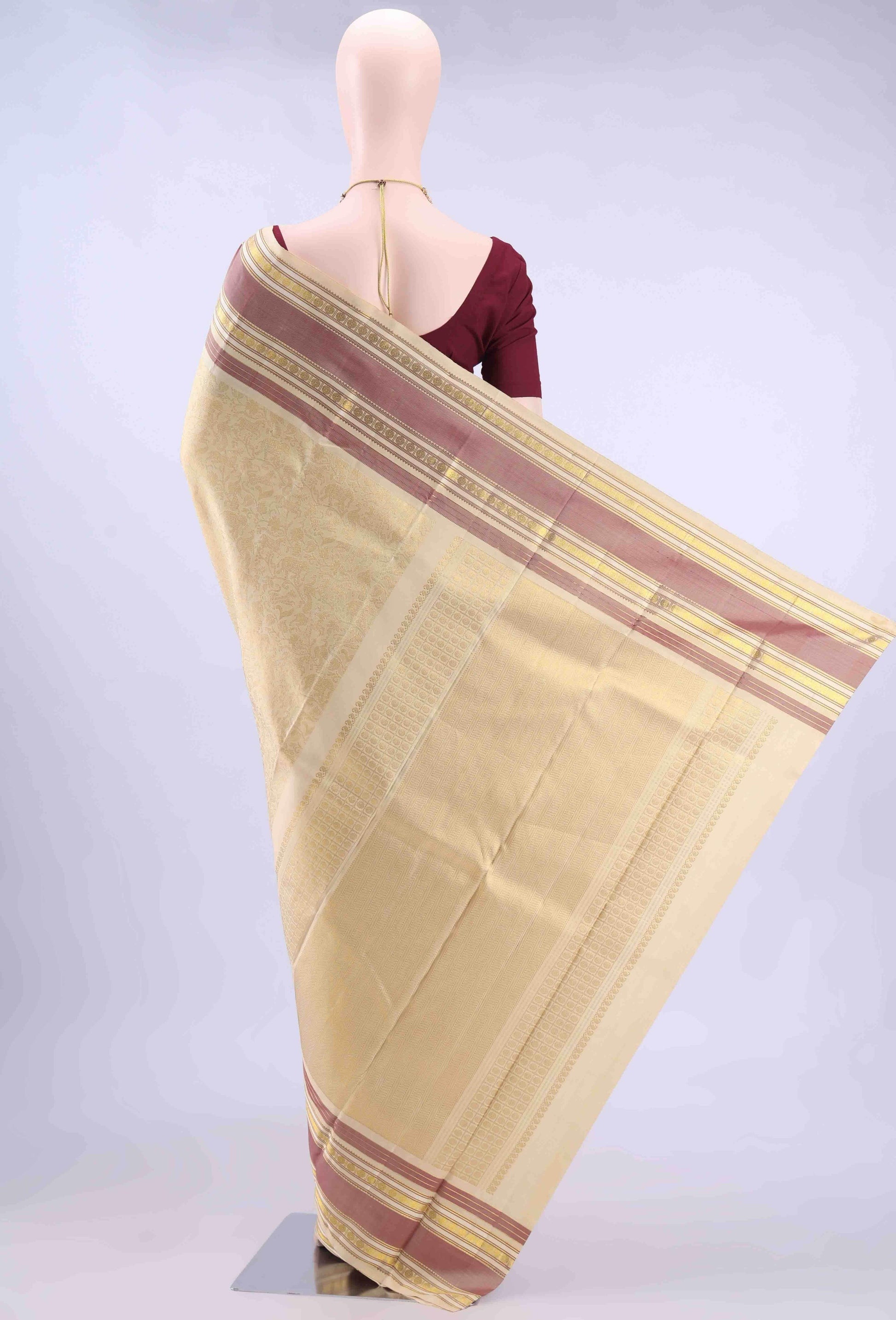 Cream Dual Tone Kanchipuram Silk Saree