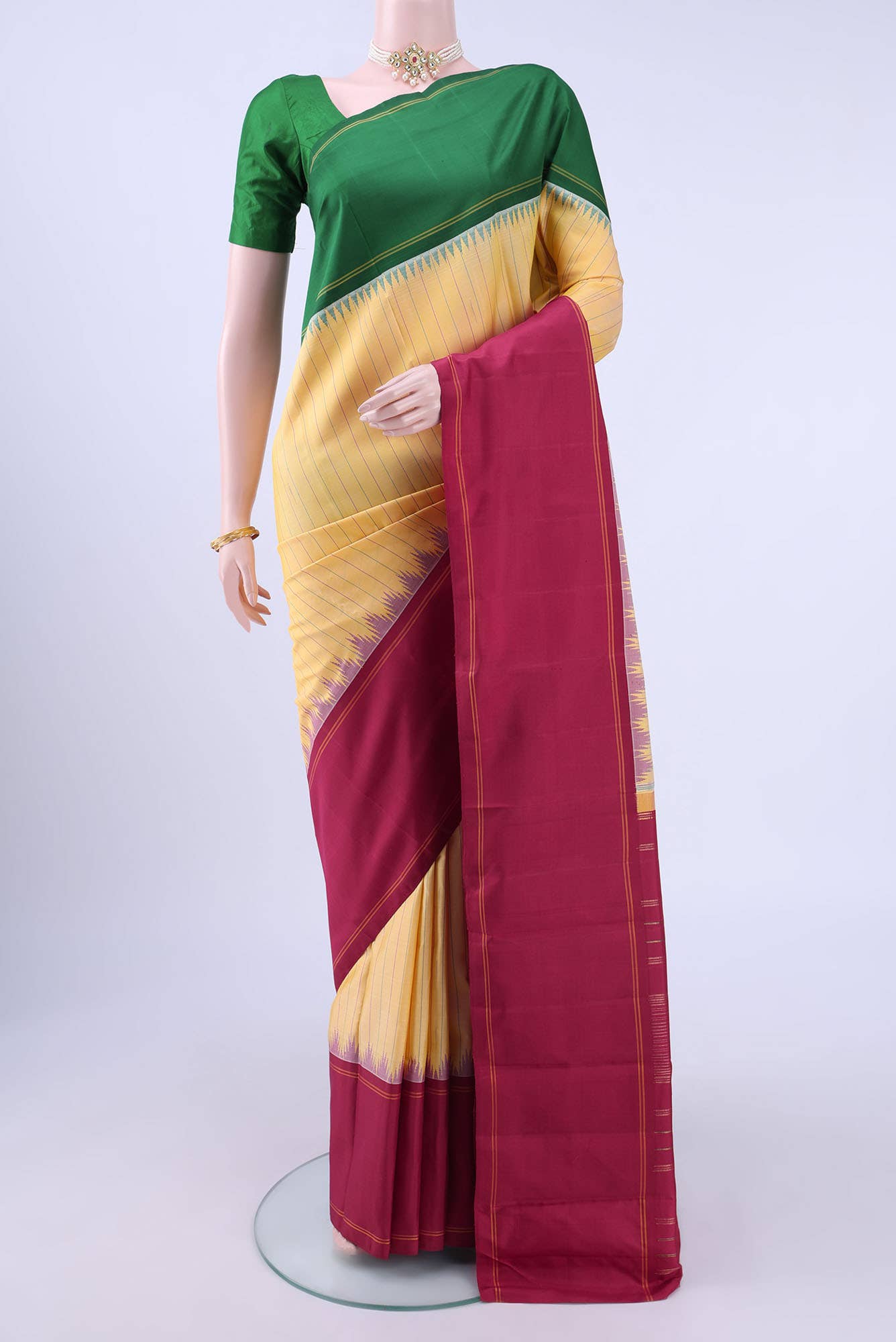 Pure Silk Pure Zari Lemon Yellow Kanchipuram Saree