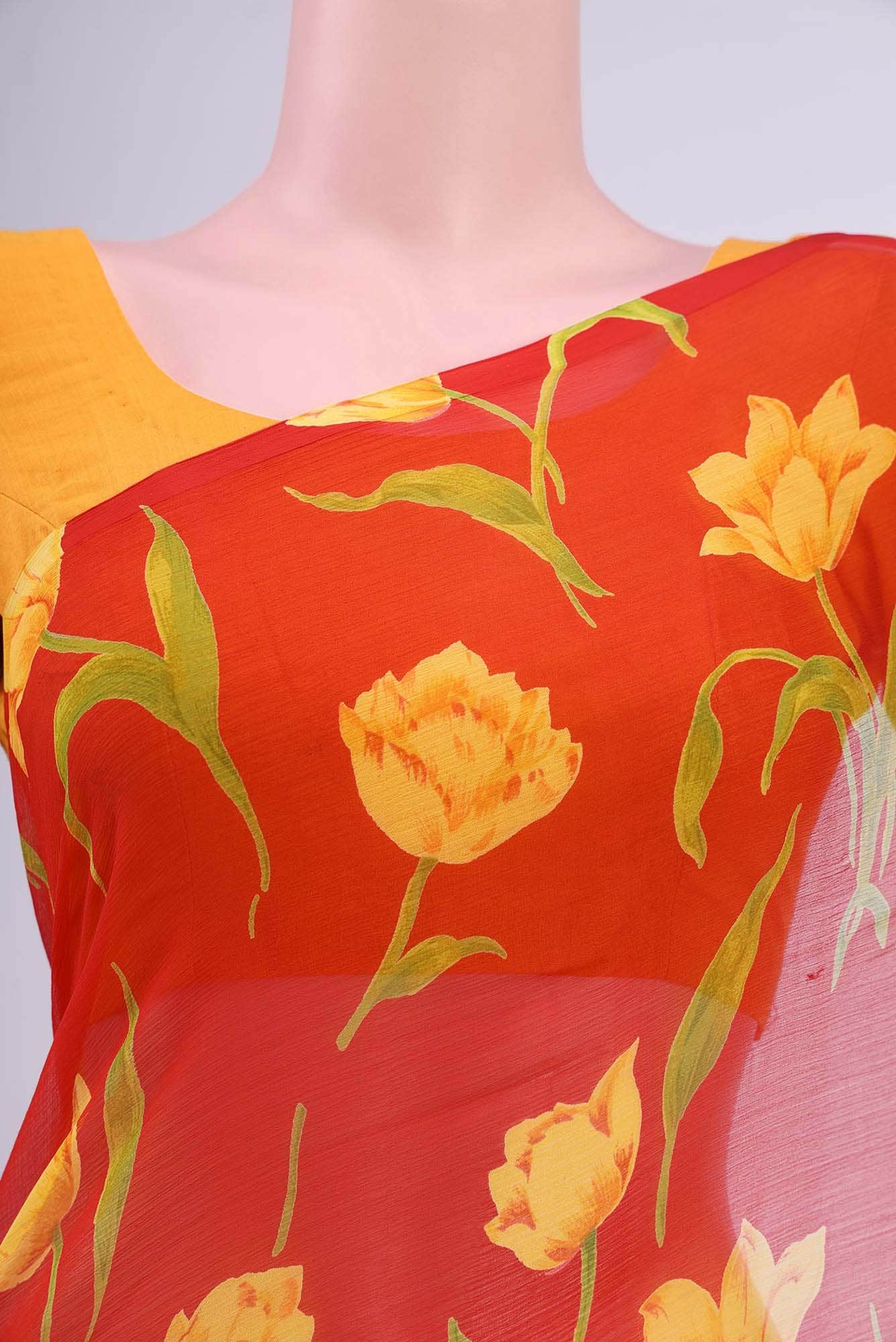 Deep Red Chiffon Saree