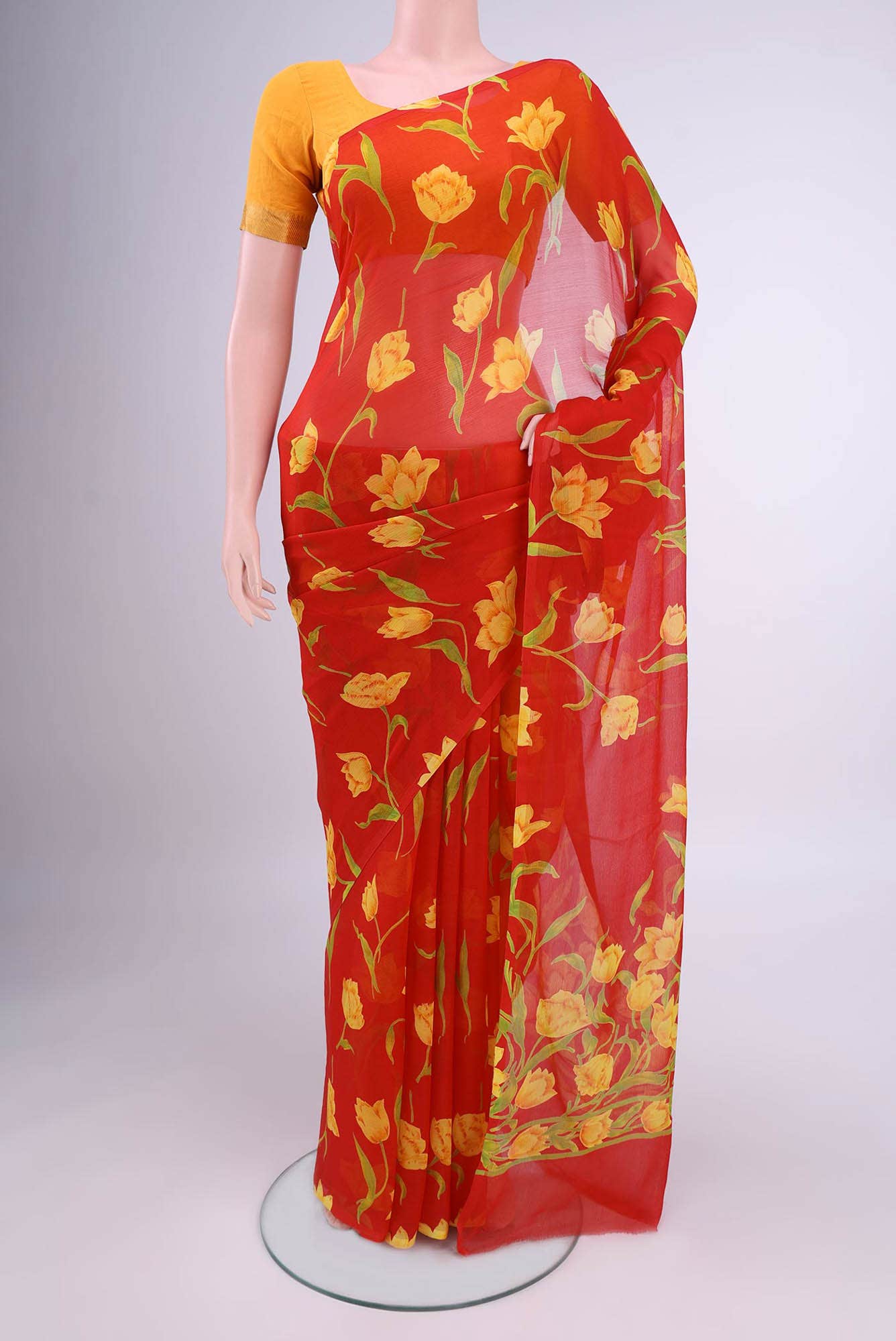 Deep Red Chiffon Saree