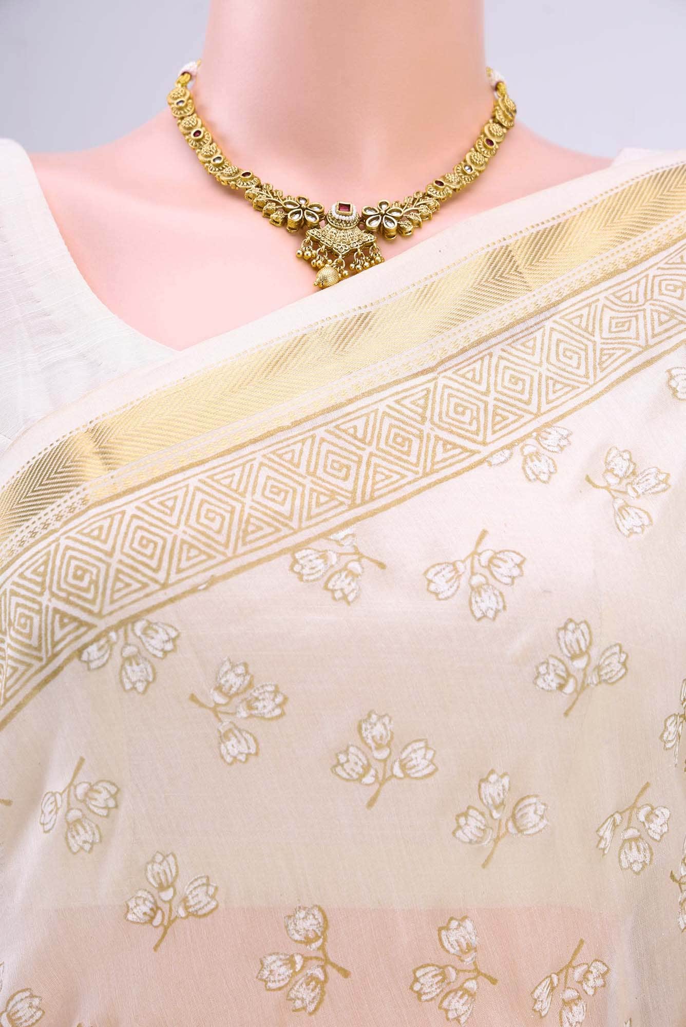 Off White Dual Tone Maheshwari Silk Saree