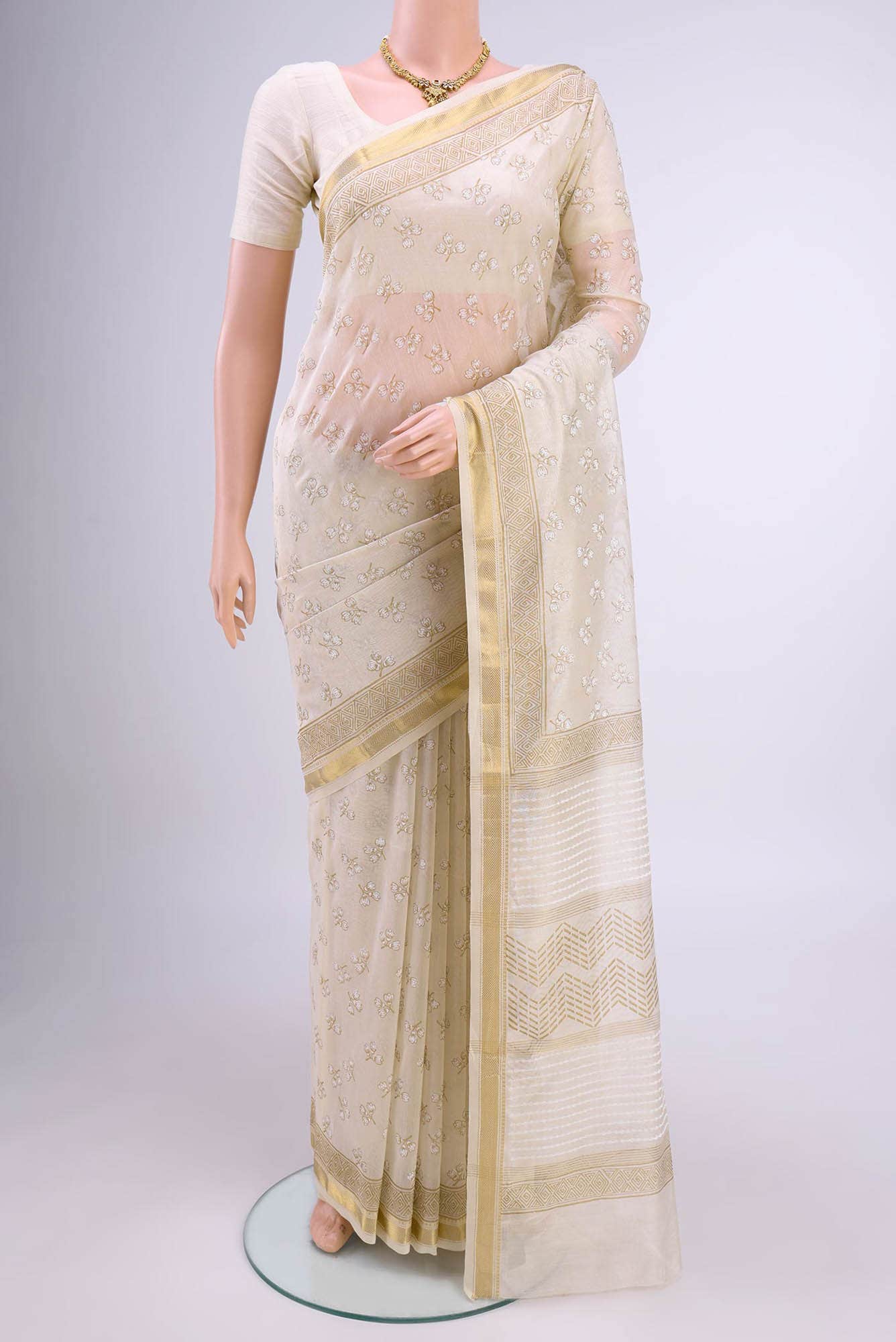 Off White Dual Tone Maheshwari Silk Saree