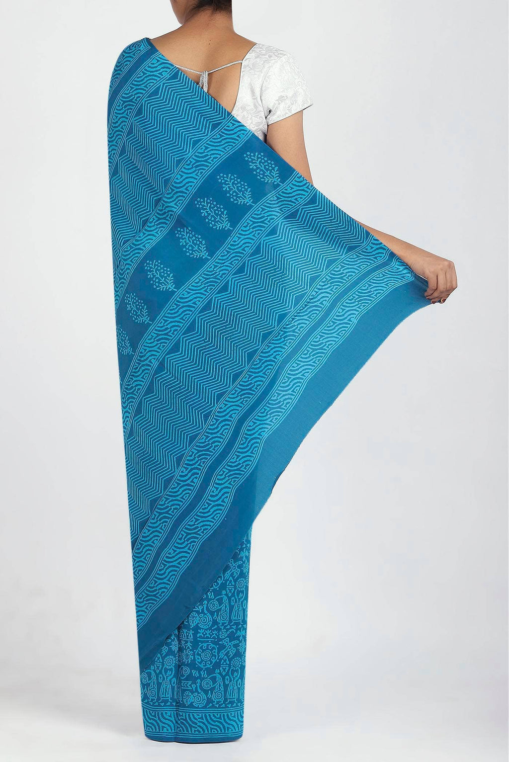 Blue Crepe Saree