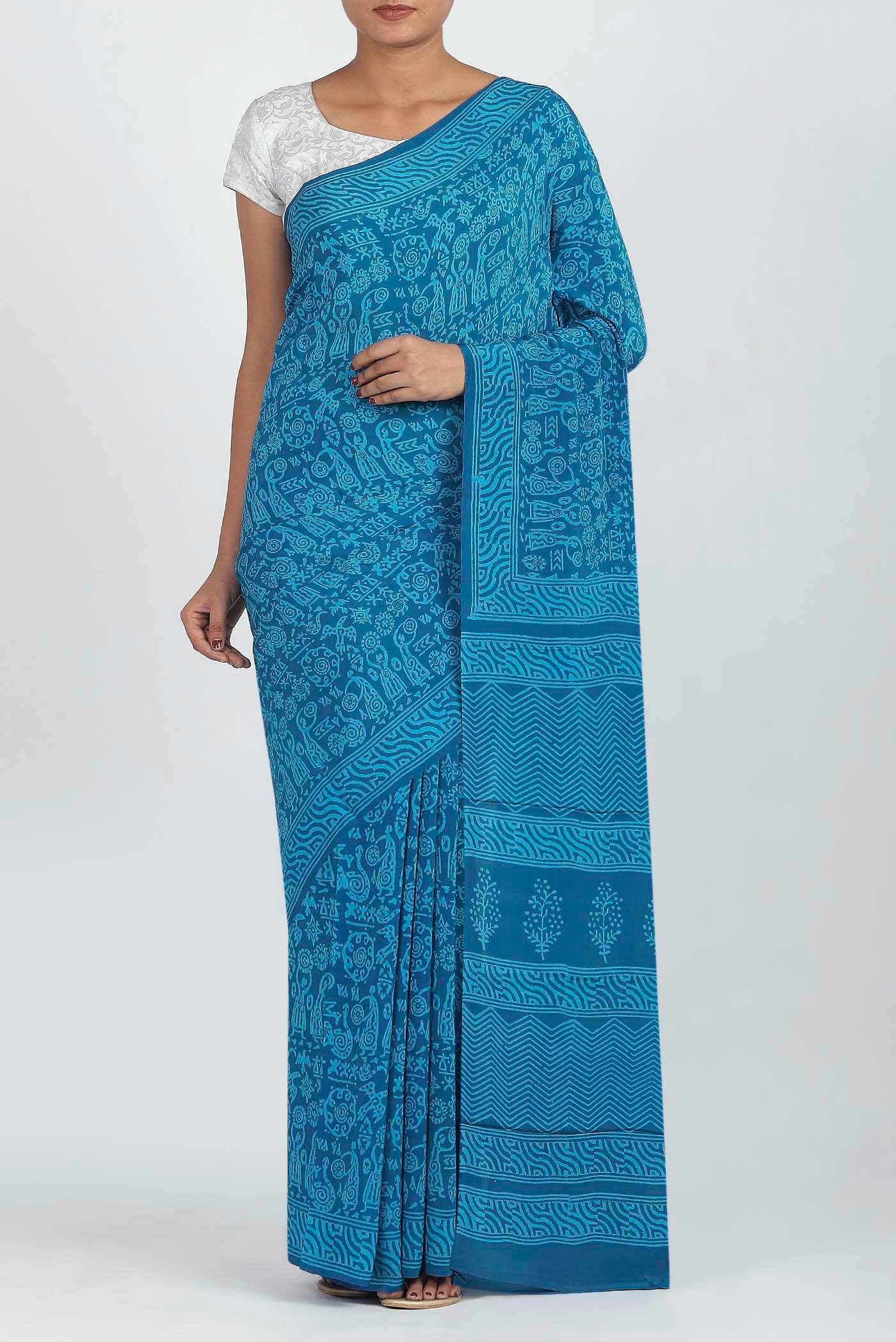 Blue Crepe Saree