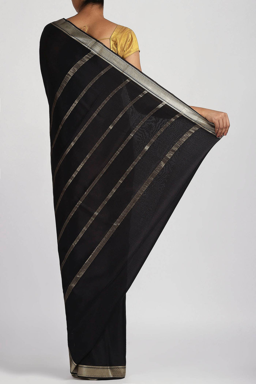 Black Mysore Crepe Saree