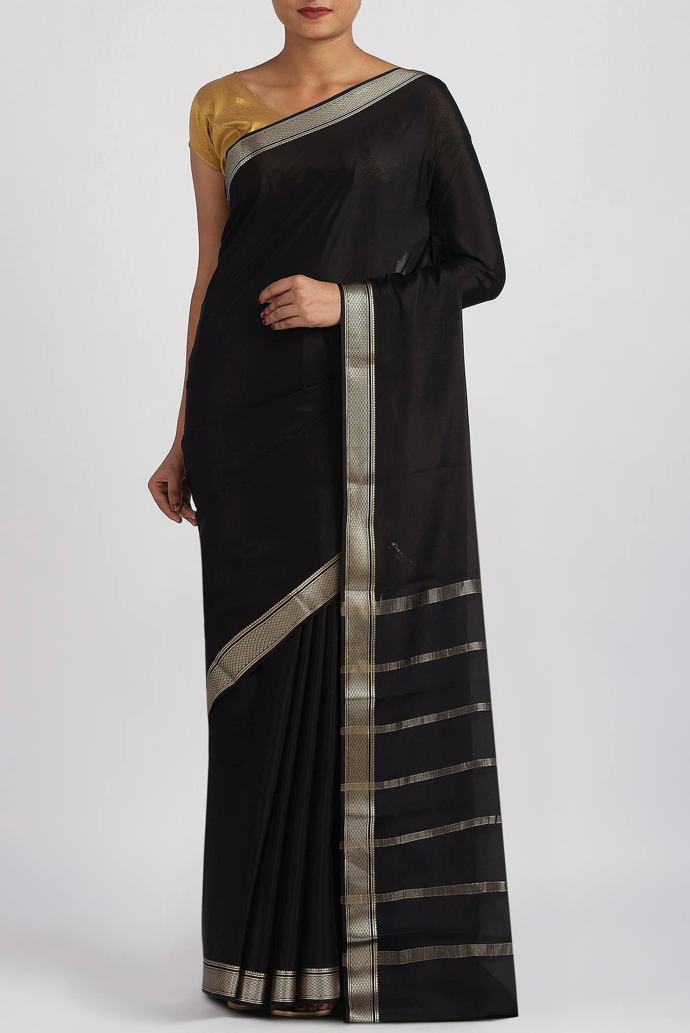 Black Mysore Crepe Saree