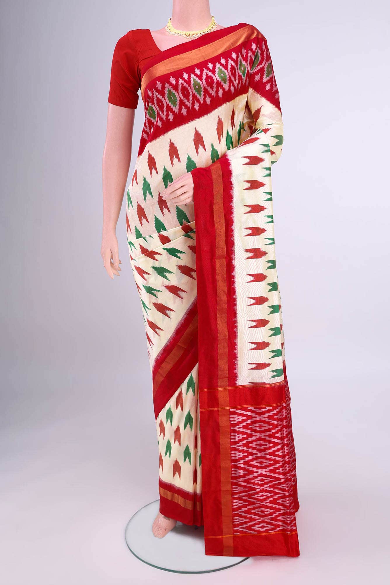 Off White Pochampally Silk Saree