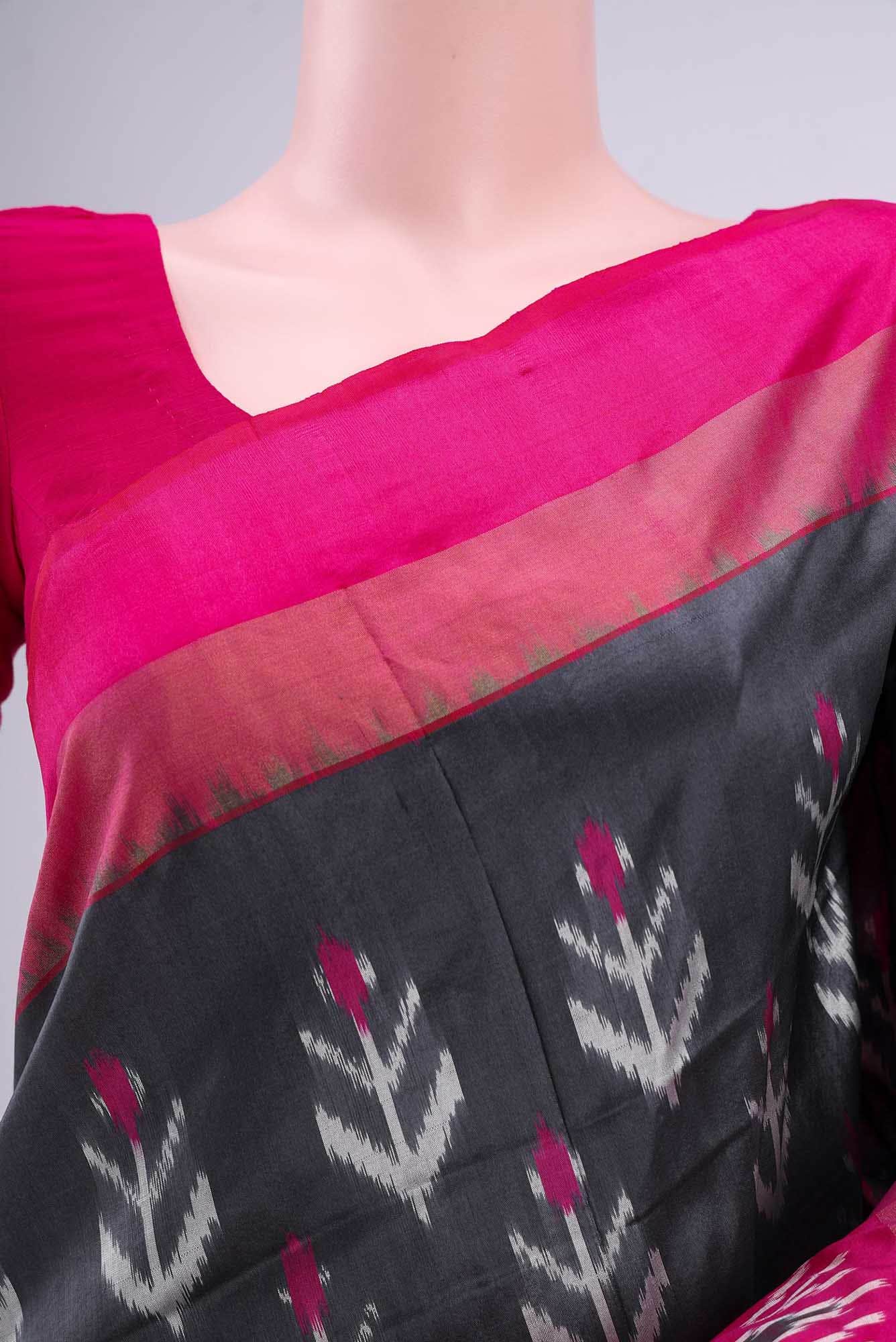 Davys Grey Pochampally Silk Saree