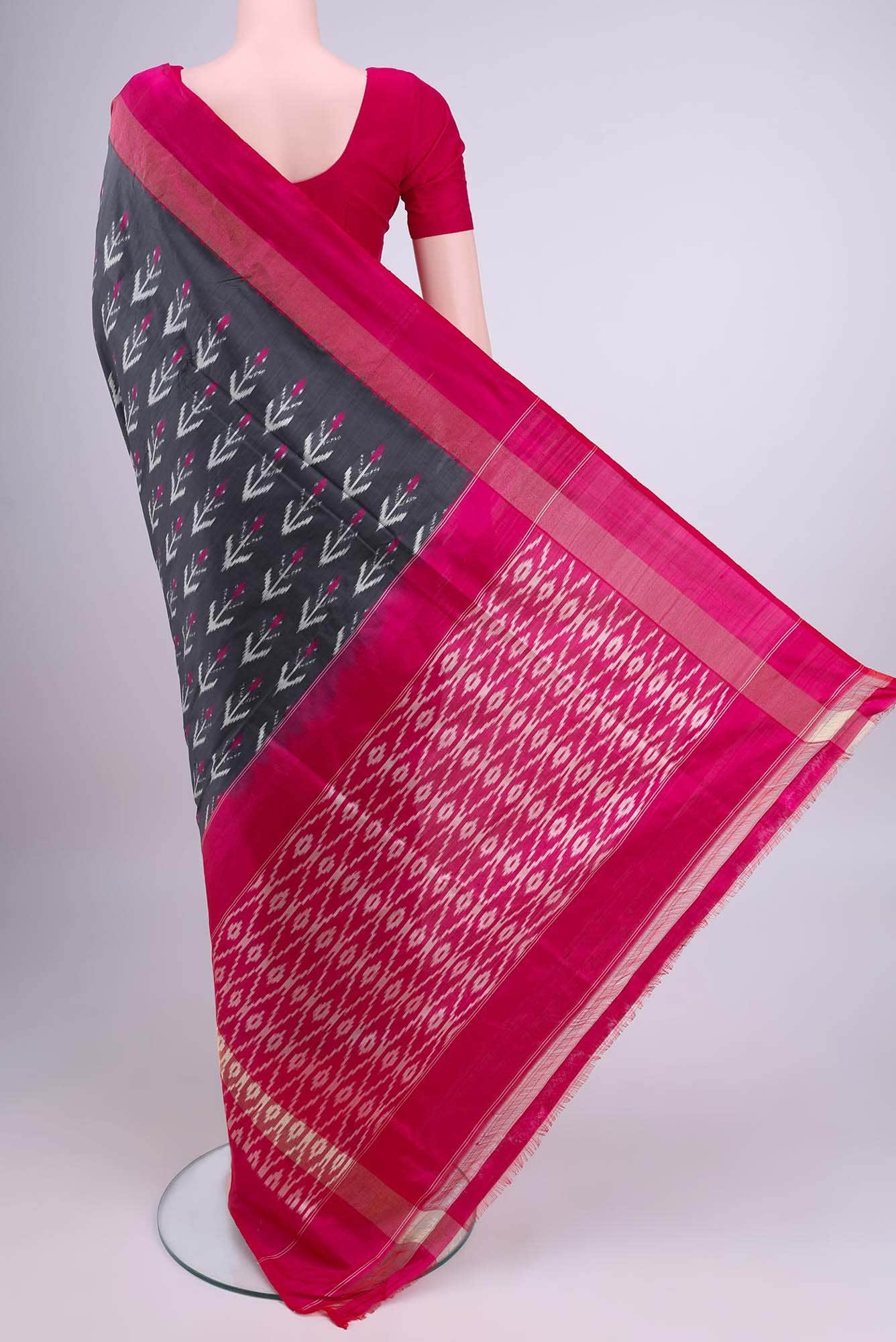 Davys Grey Pochampally Silk Saree