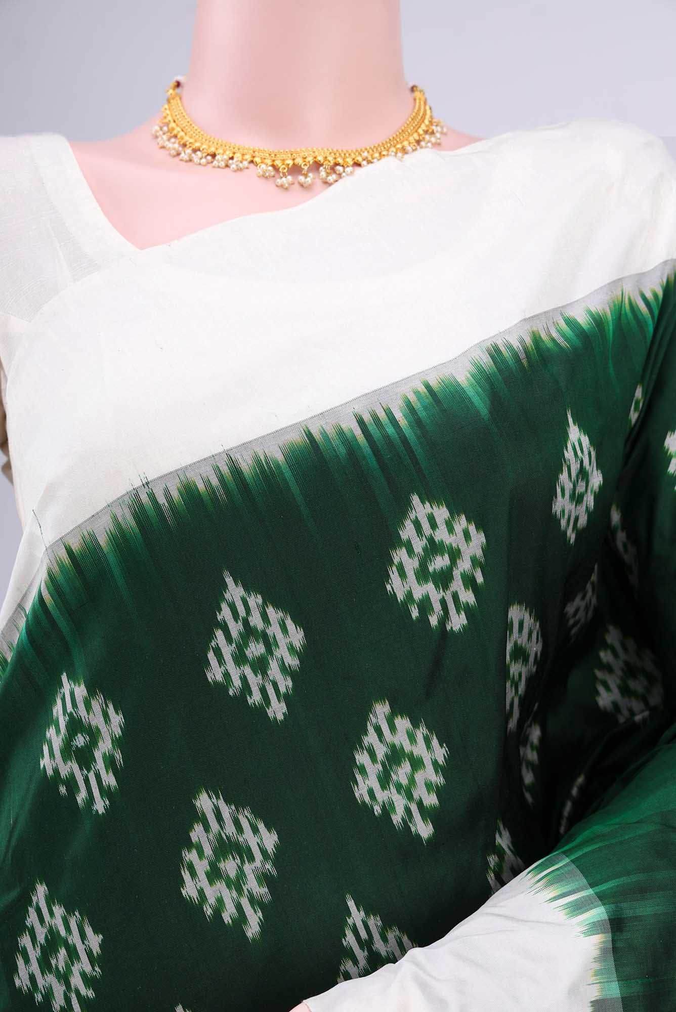 Bottle Green Pochampally Silk Saree