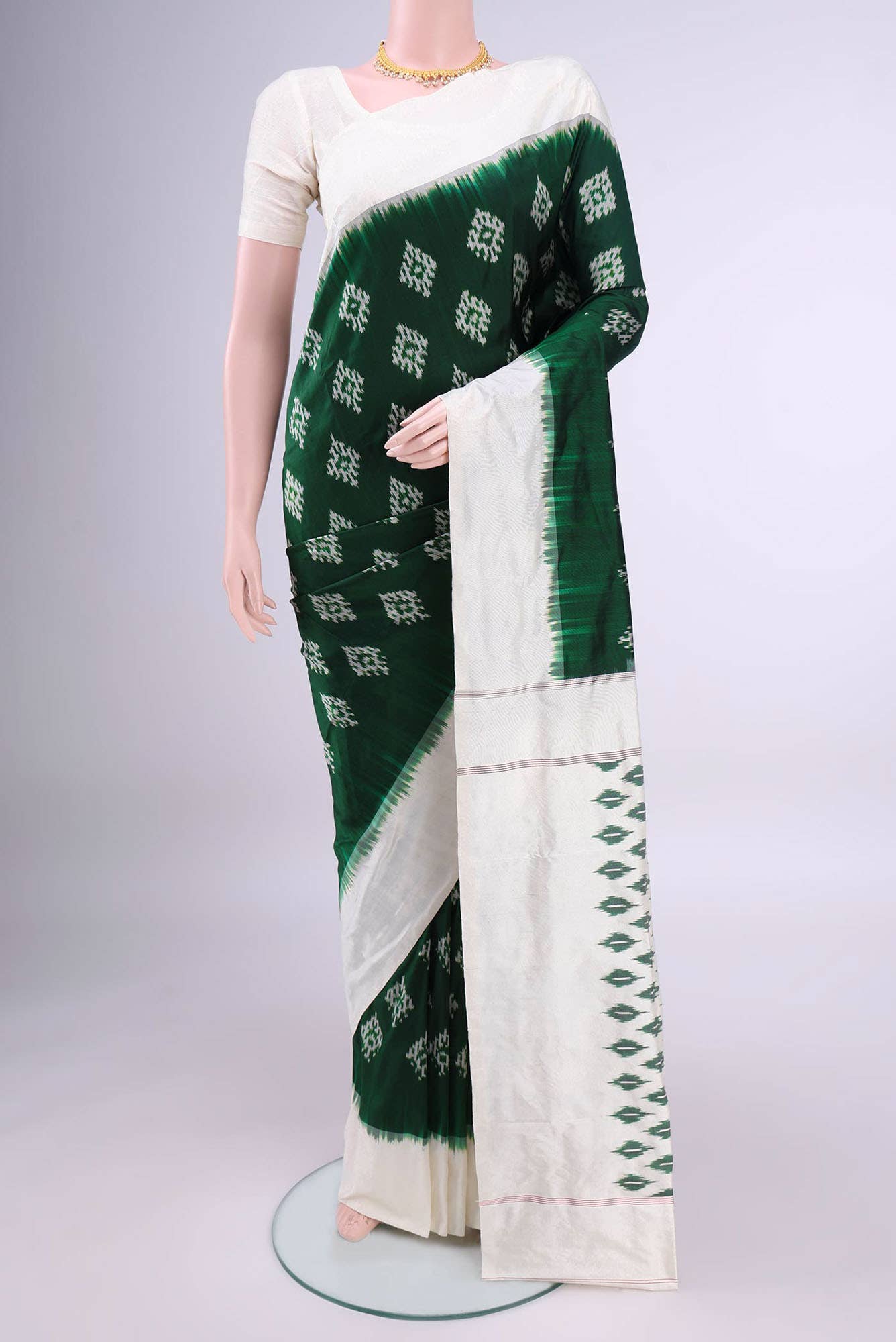 Bottle Green Pochampally Silk Saree